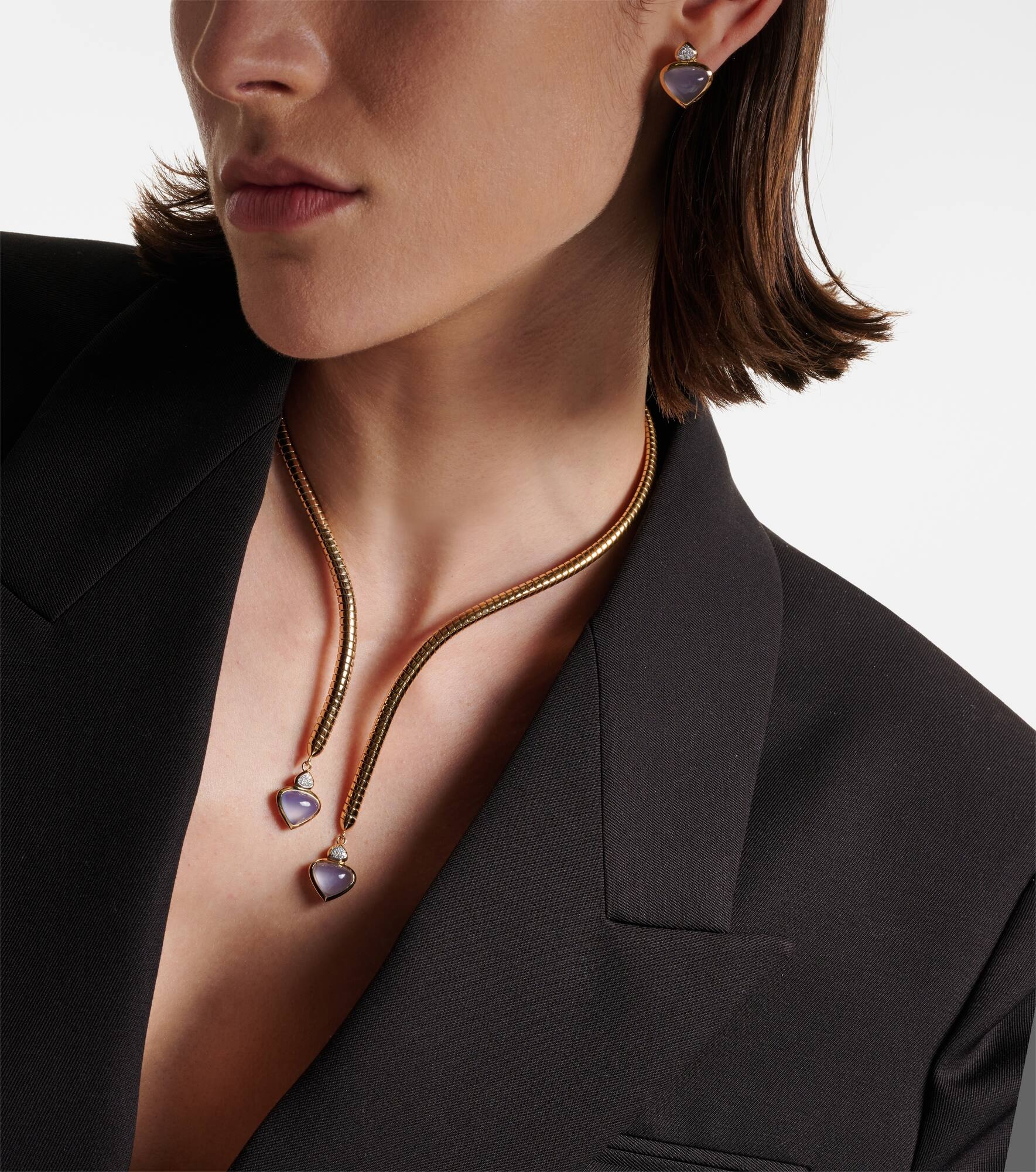 Trisolina 18kt gold necklace with blue chalcedony and diamonds - 2