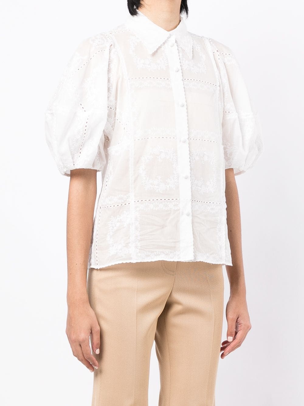 embroidered-design puff-sleeve shirt - 3