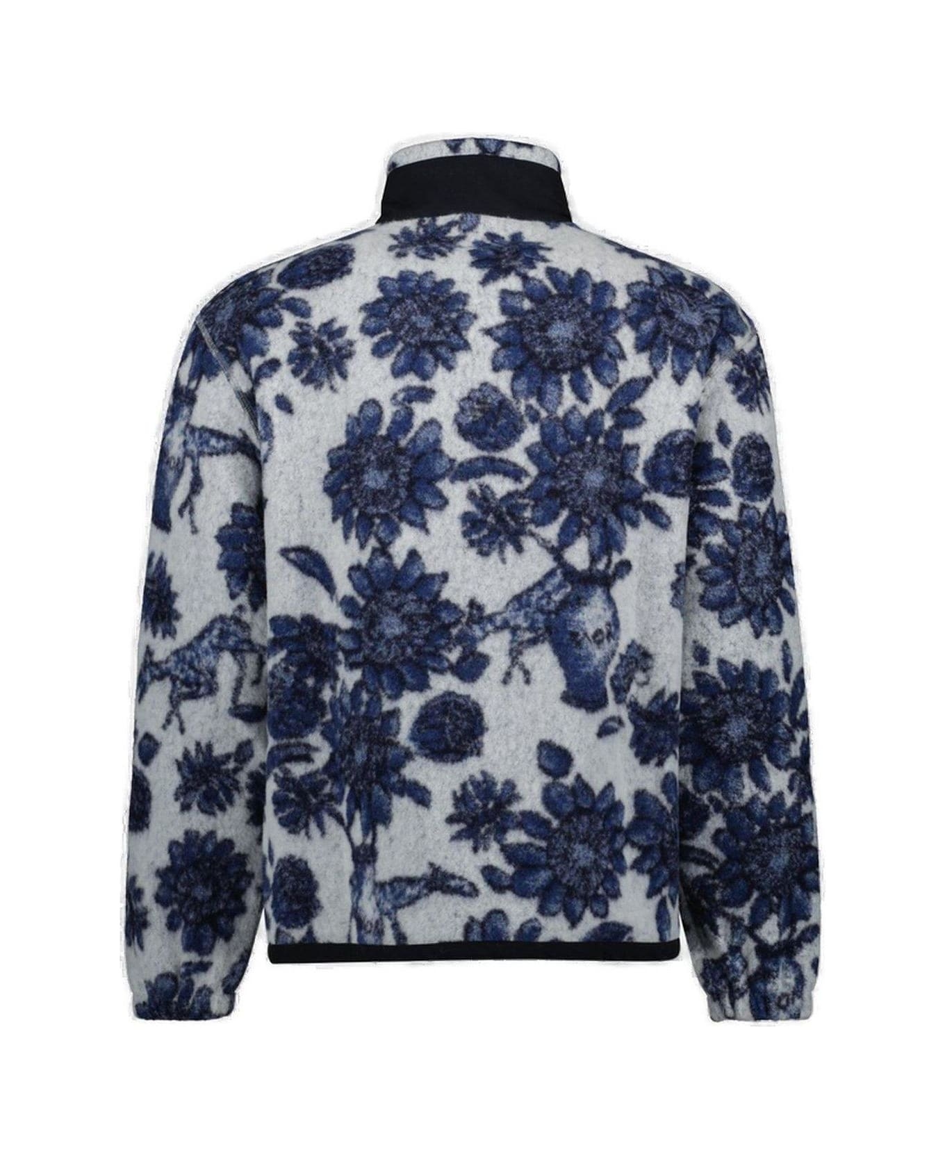 Floral Patterned Zip Detailed Jumper - 2