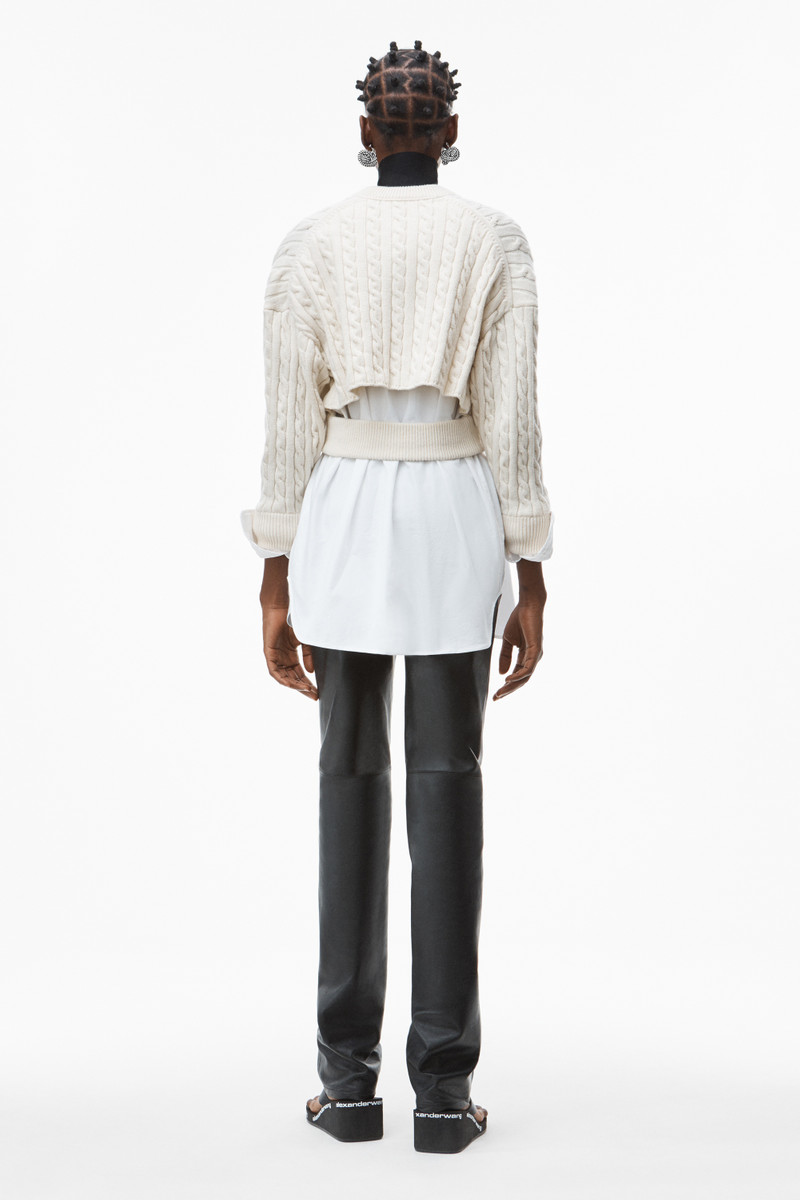 HYBRID TOP IN COTTON OXFORD AND WOOL CABLE 4