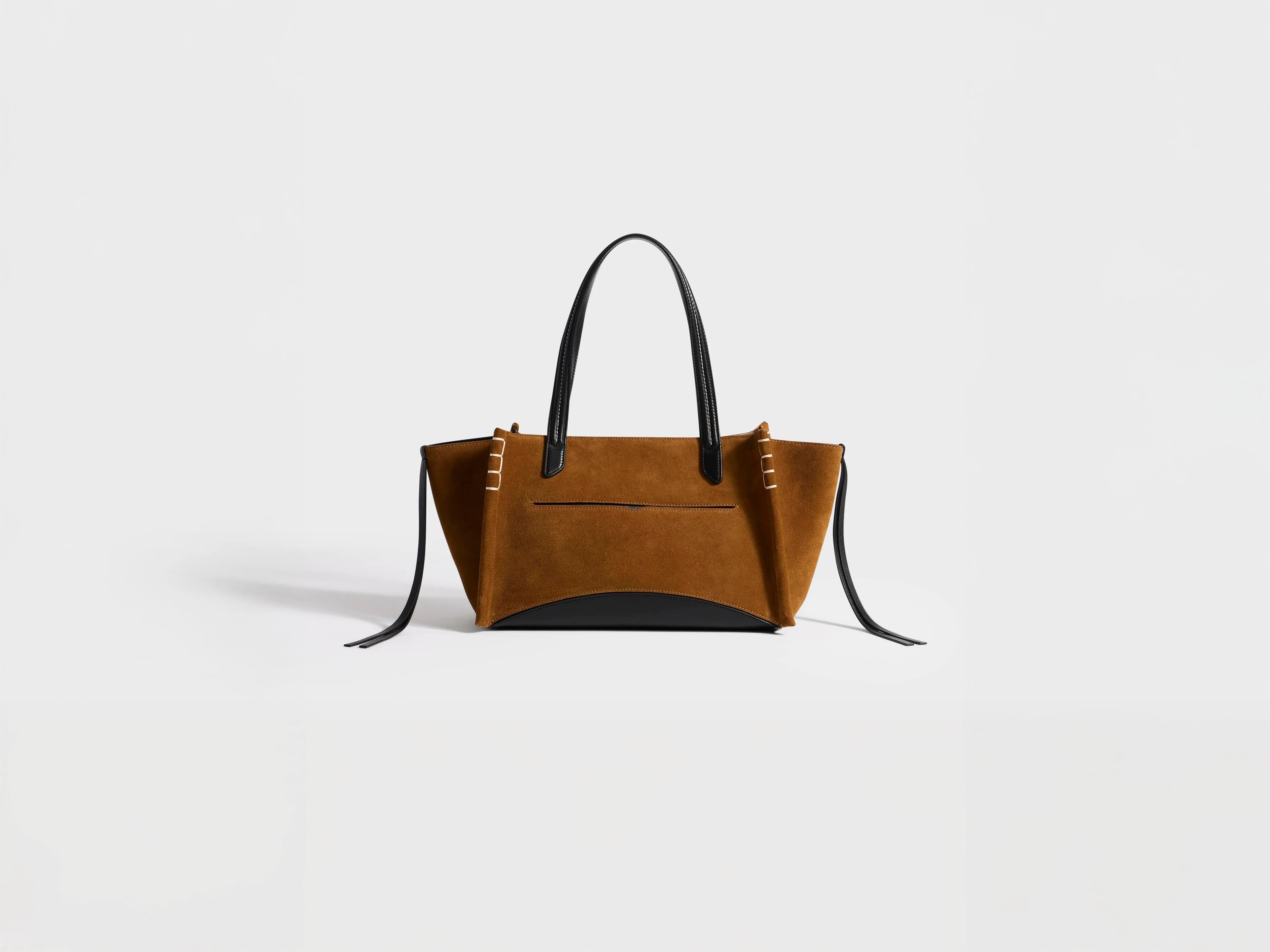 ELONGATED LOAFER CABAS BAG IN CARAMEL SUEDE & BLACK LEATHER - 1