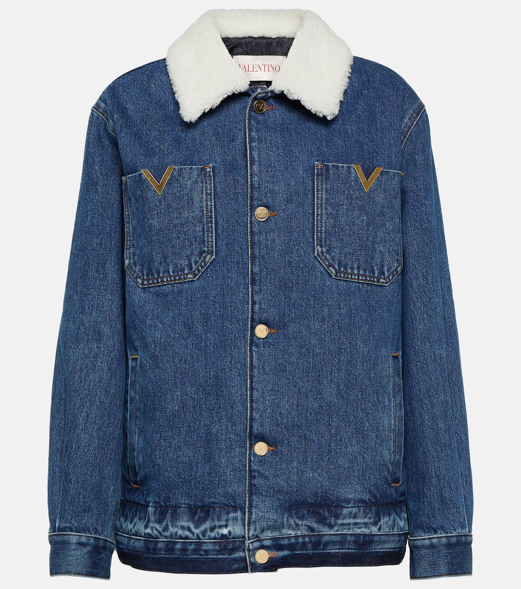 Shearling-trimmed denim jacket - 1