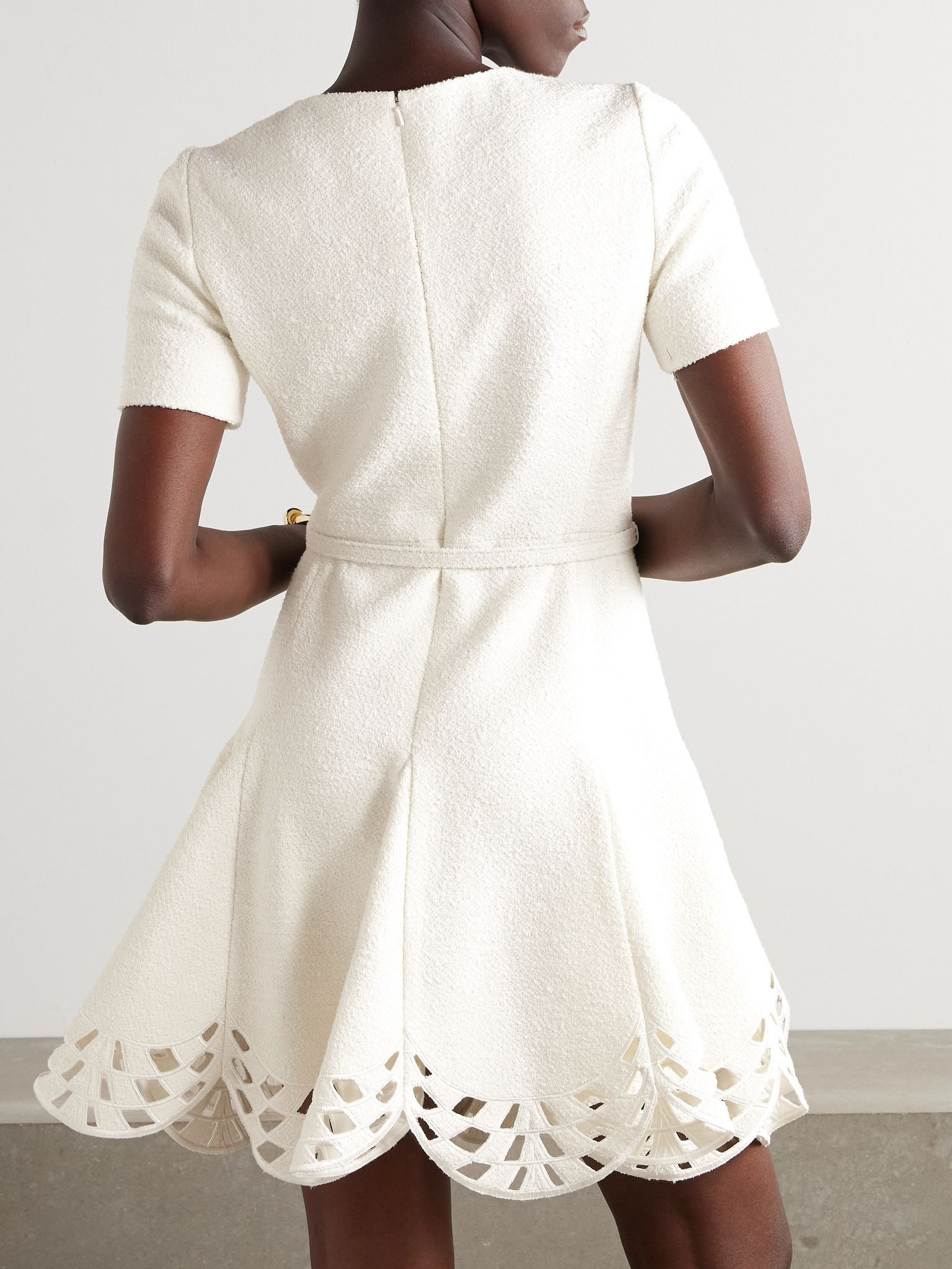 Embroidered cutout cotton-blend tweed mini dress White - 3