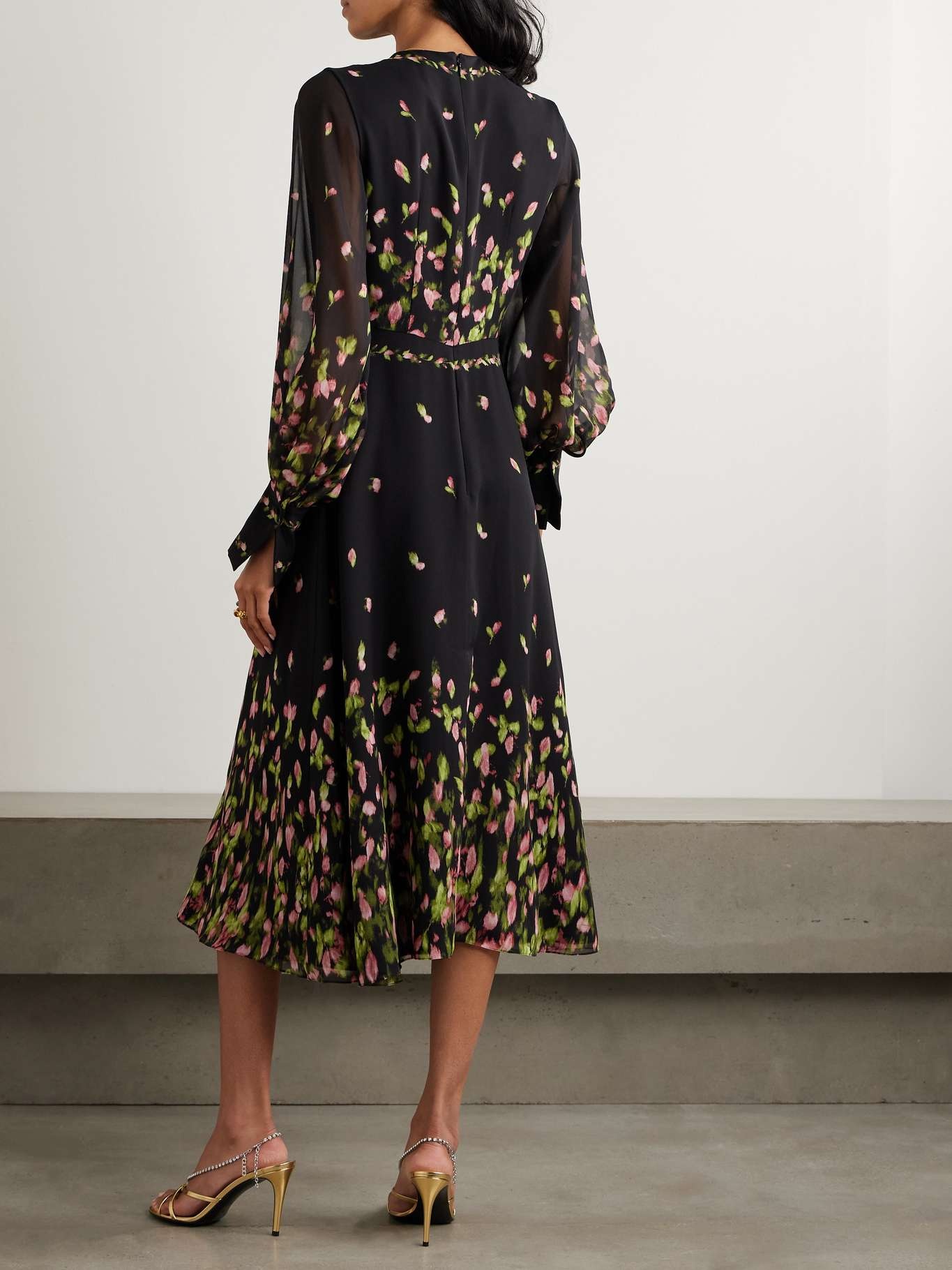 Gathered floral-print silk-georgette midi dress - 3