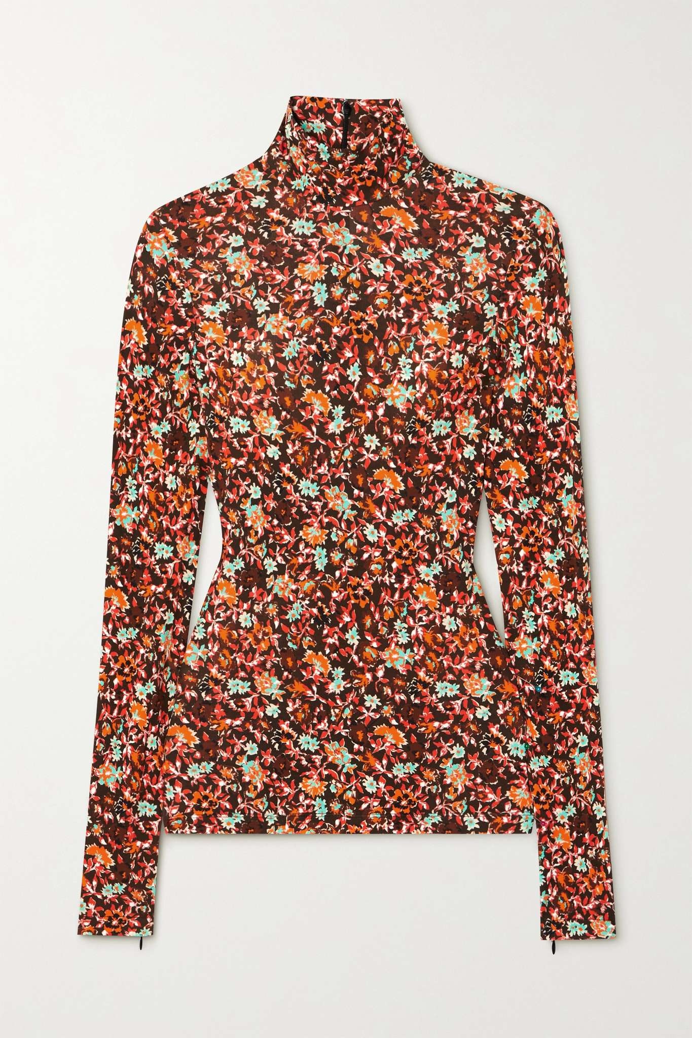 Floral-print jersey turtleneck top - 1