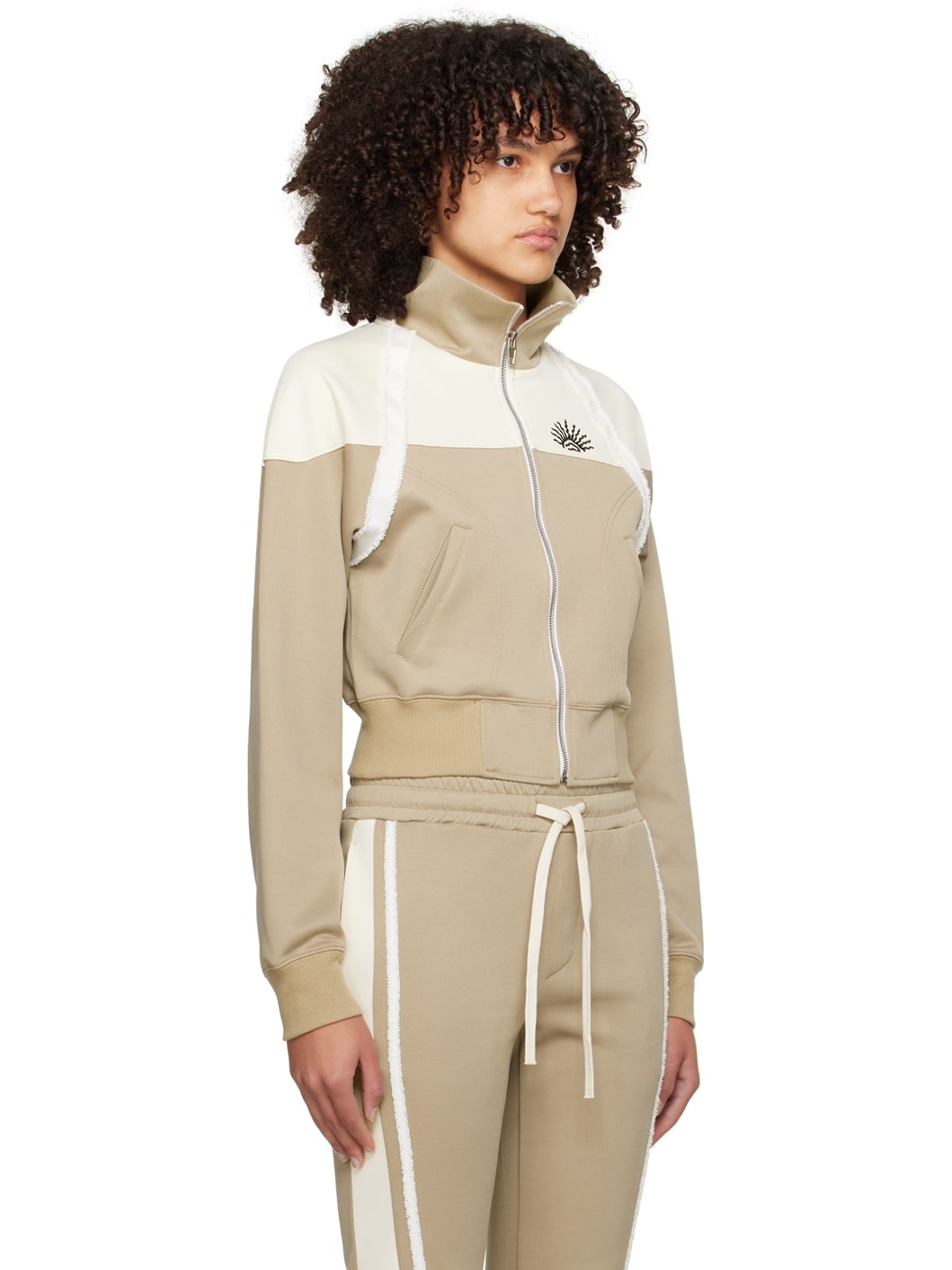 Beige & Off-White Taped Track Jacket - 2