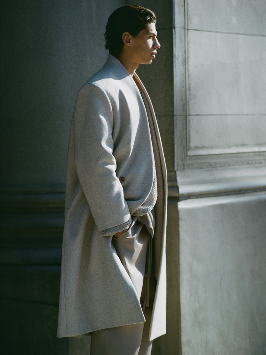 Military Wool Lapelless Coat - 2