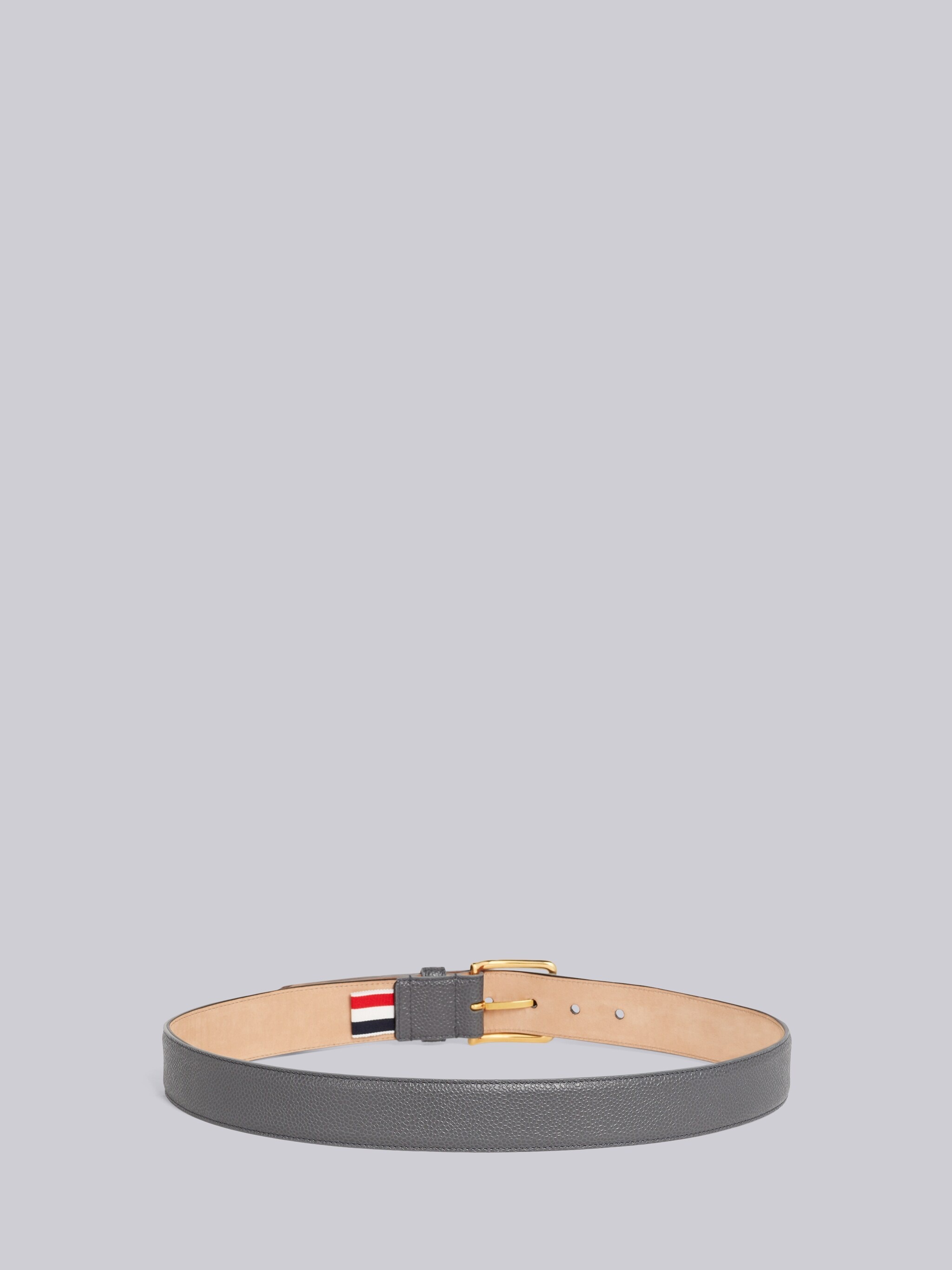 Dark Grey Pebble Grain Leather 4-Bar Applique Classic Belt - 4
