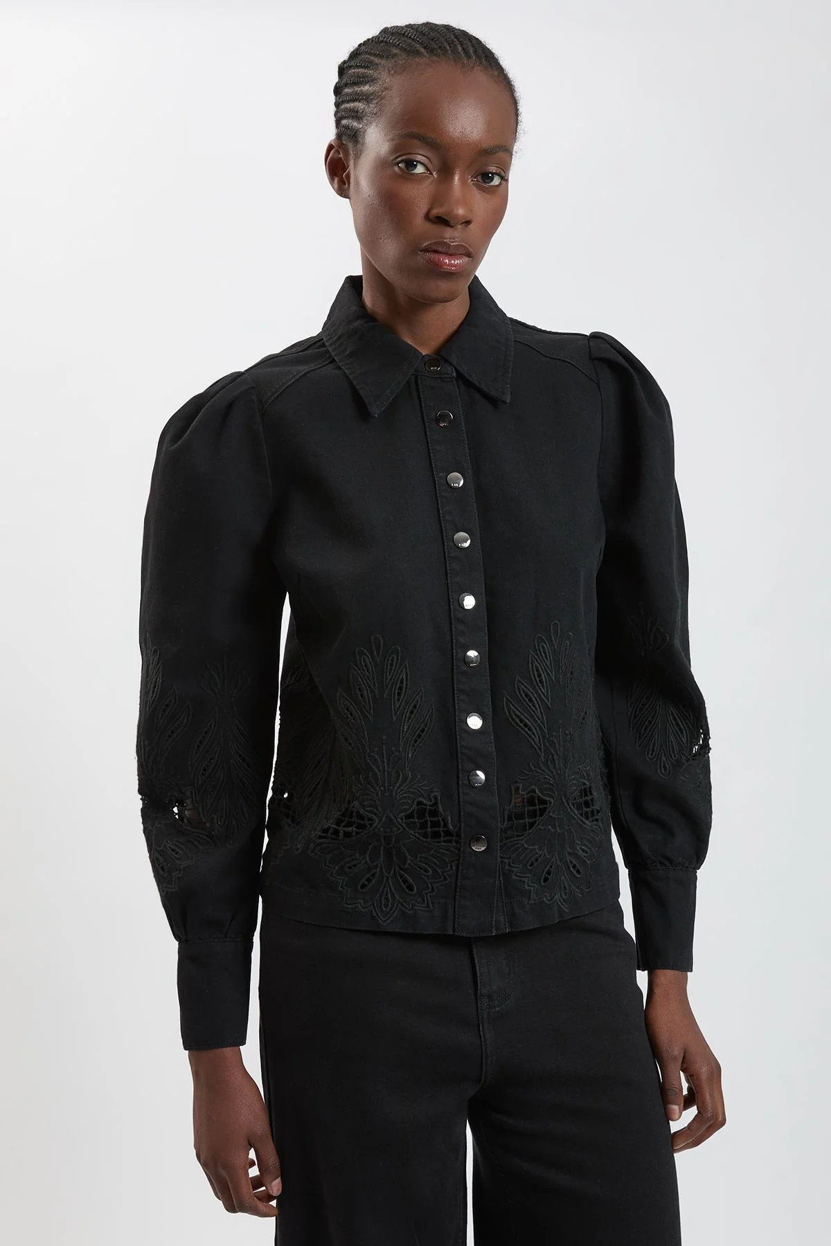 Denim Cut Out Collared Shirt - 1