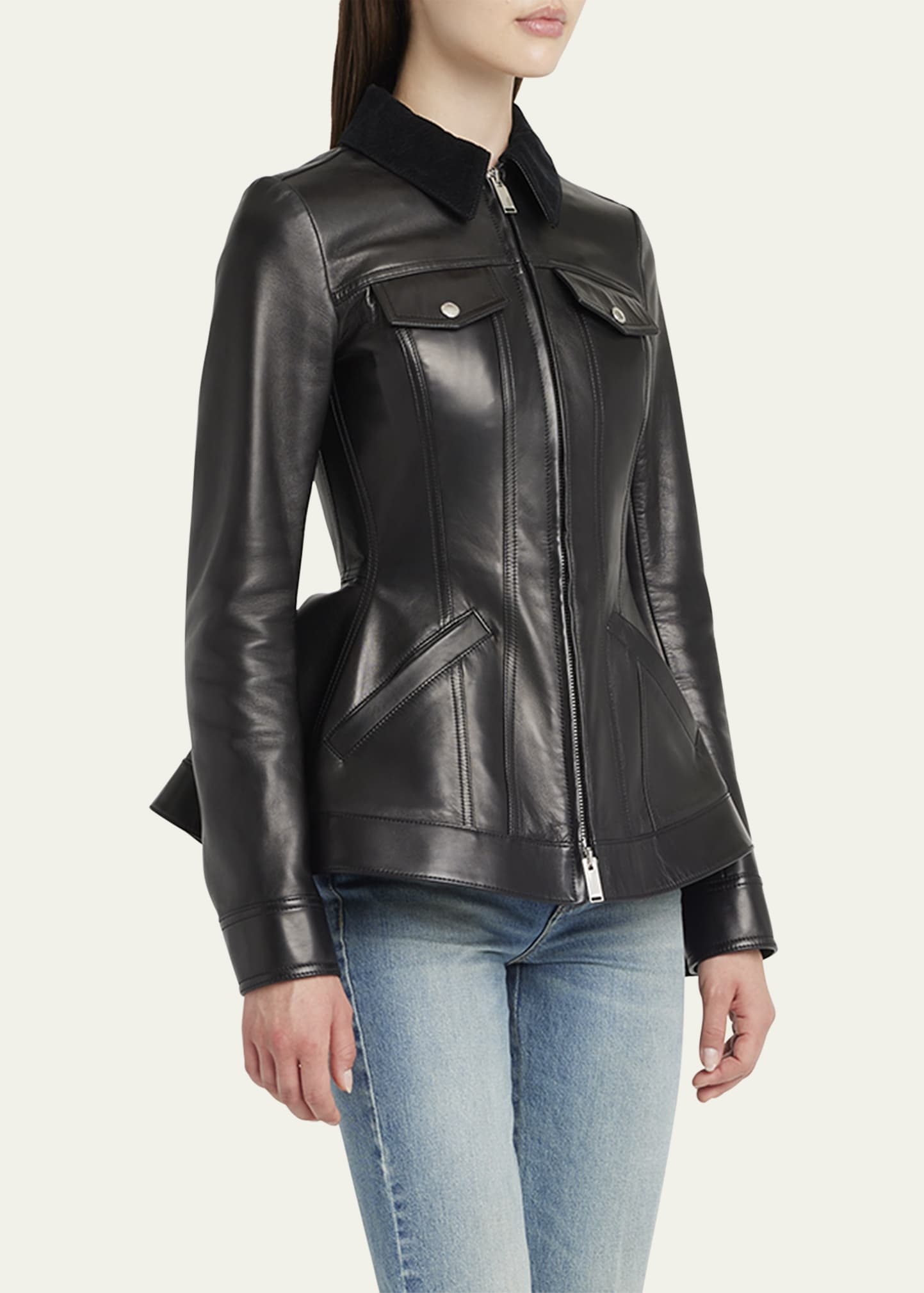 Leather Bird Peplum Jacket - 4