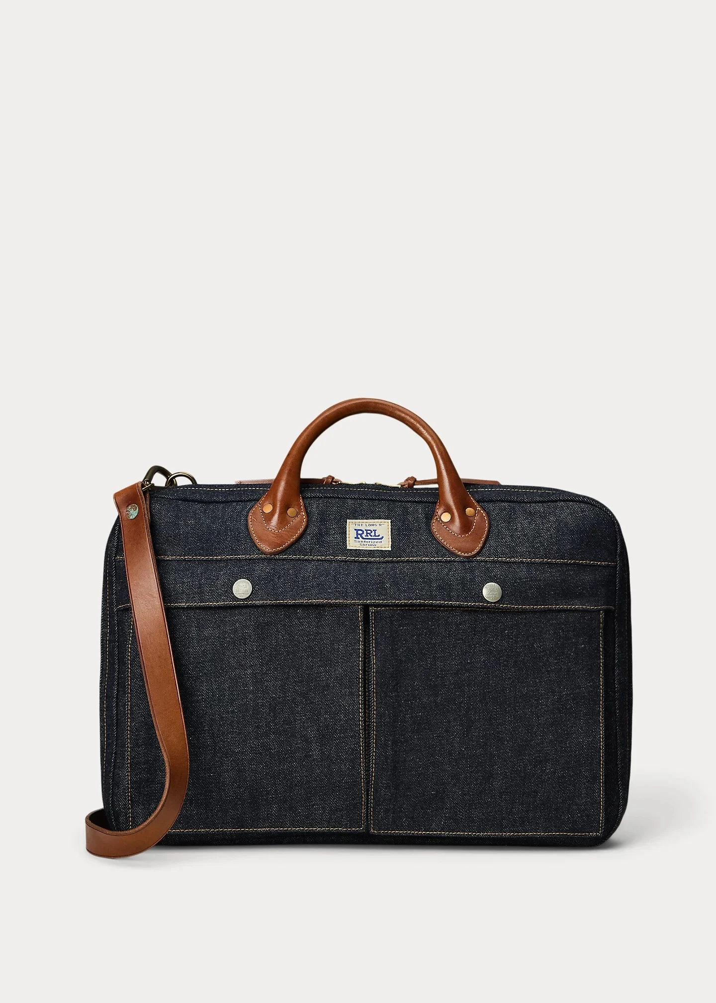 Leather-Trim Indigo Denim Briefcase - 1