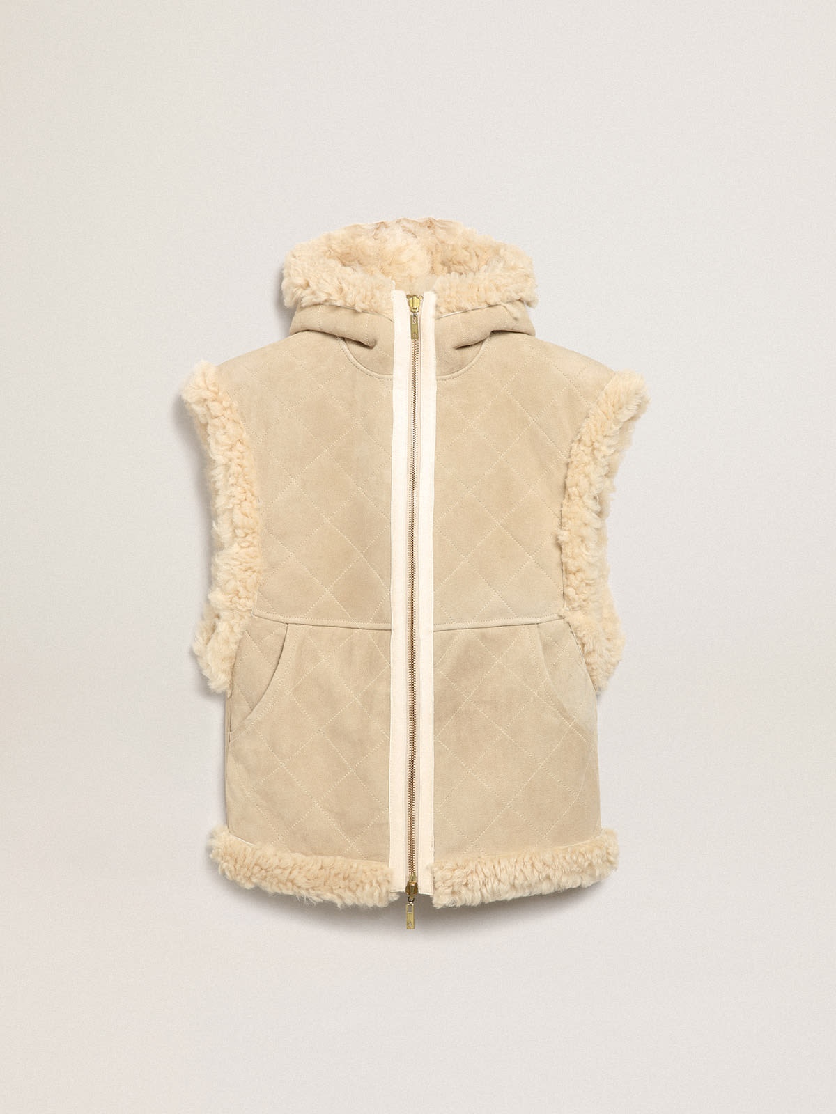 Women's reversible sheepskin vest in ecru - 8