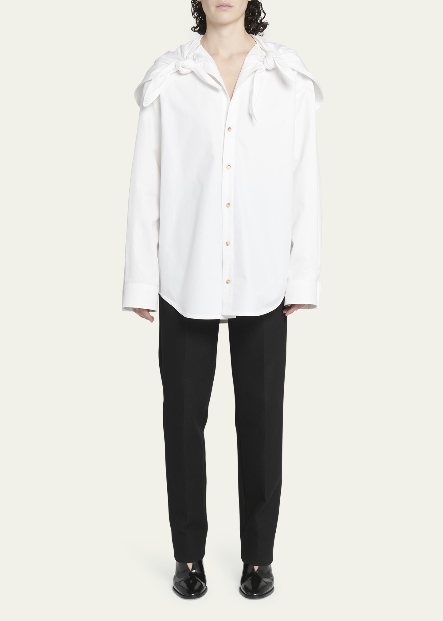 Knotted Compact Cotton Canvas Button Down Shirt - 2