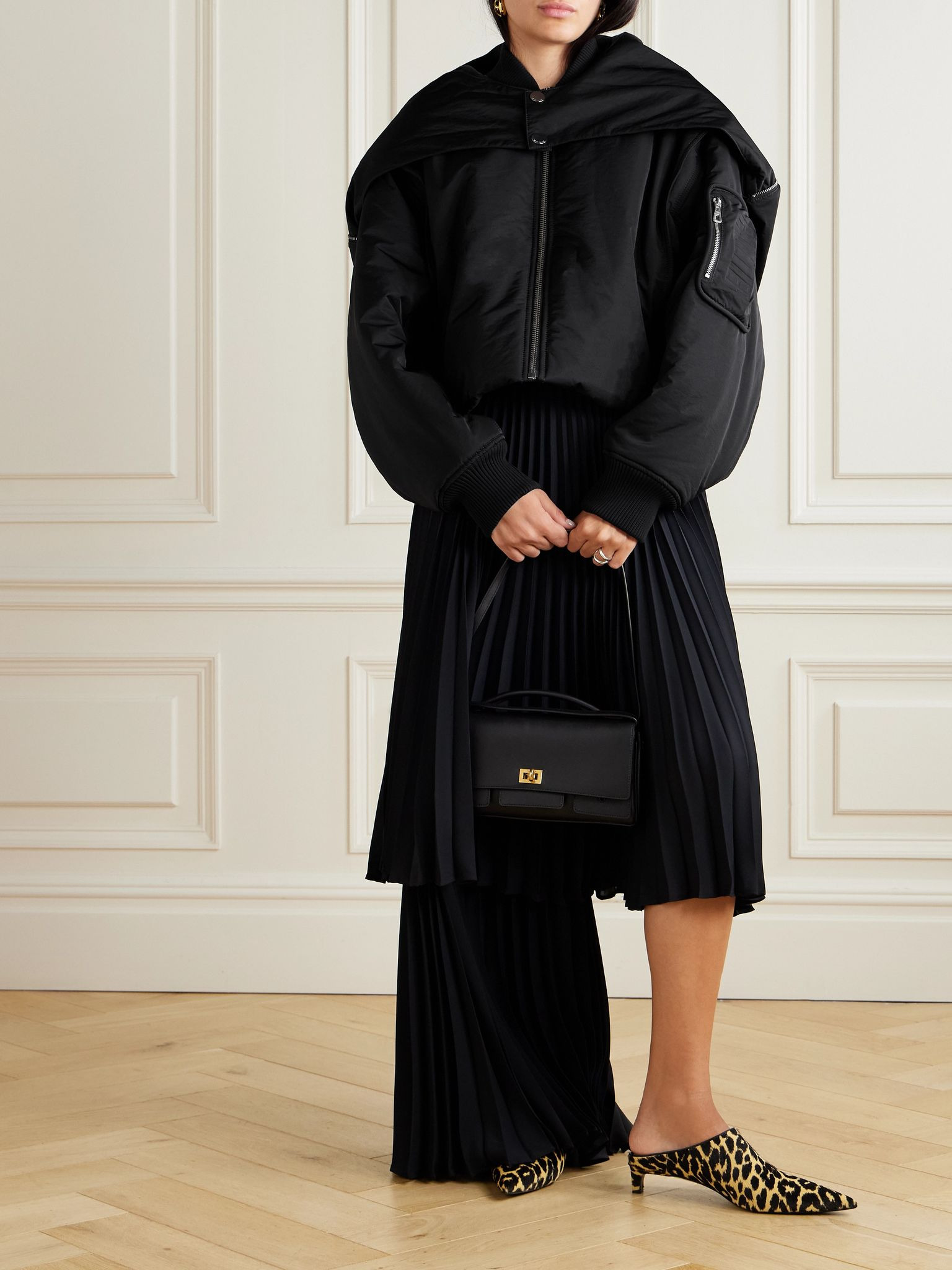 Oversized hooded shell bomber jacket Black - 2
