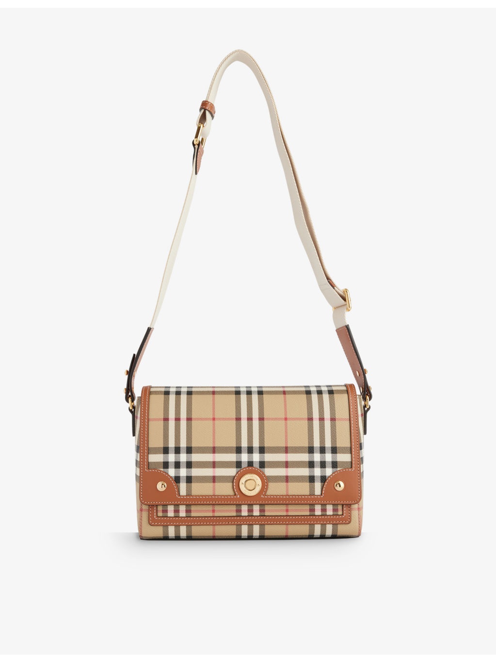 Check-print flap-front woven-blend cross-body bag - 1