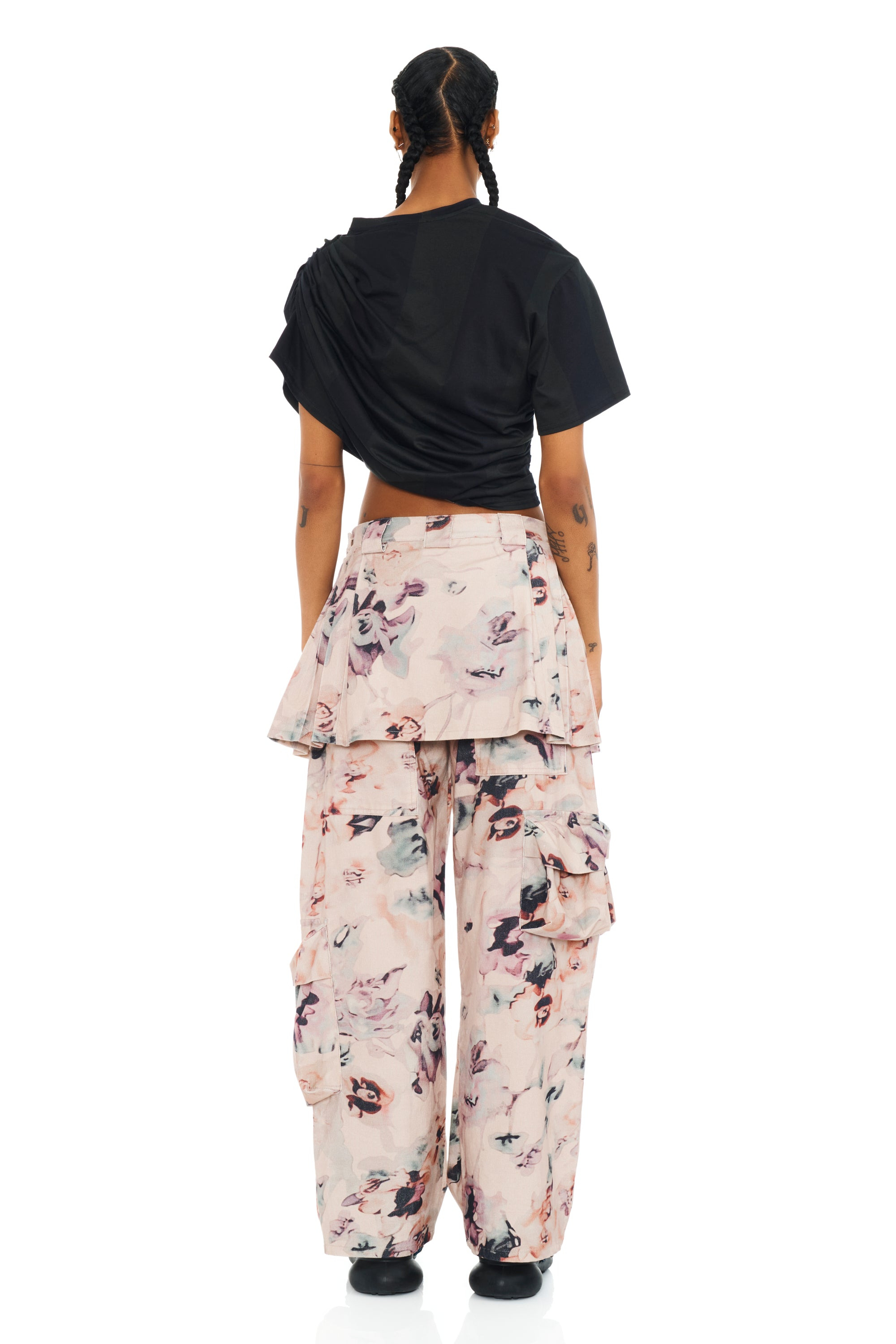 CHARCOAL STRIPE EVA DRAPED TEE - 4