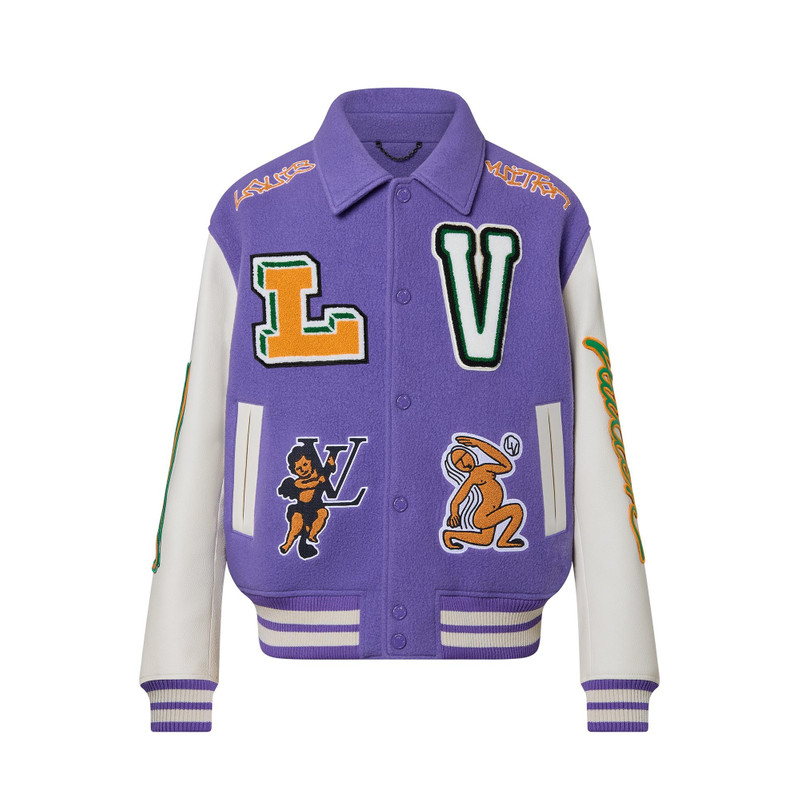 Multi-Patches Mixed Leather Varsity Blouson - 1