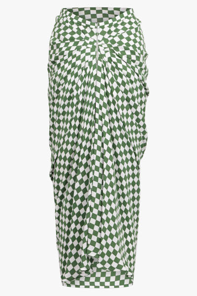 Dries Van Noten CHECKERBOARD RUCHED SIDE BODYCON MAXI SKIRT | GREEN outlook
