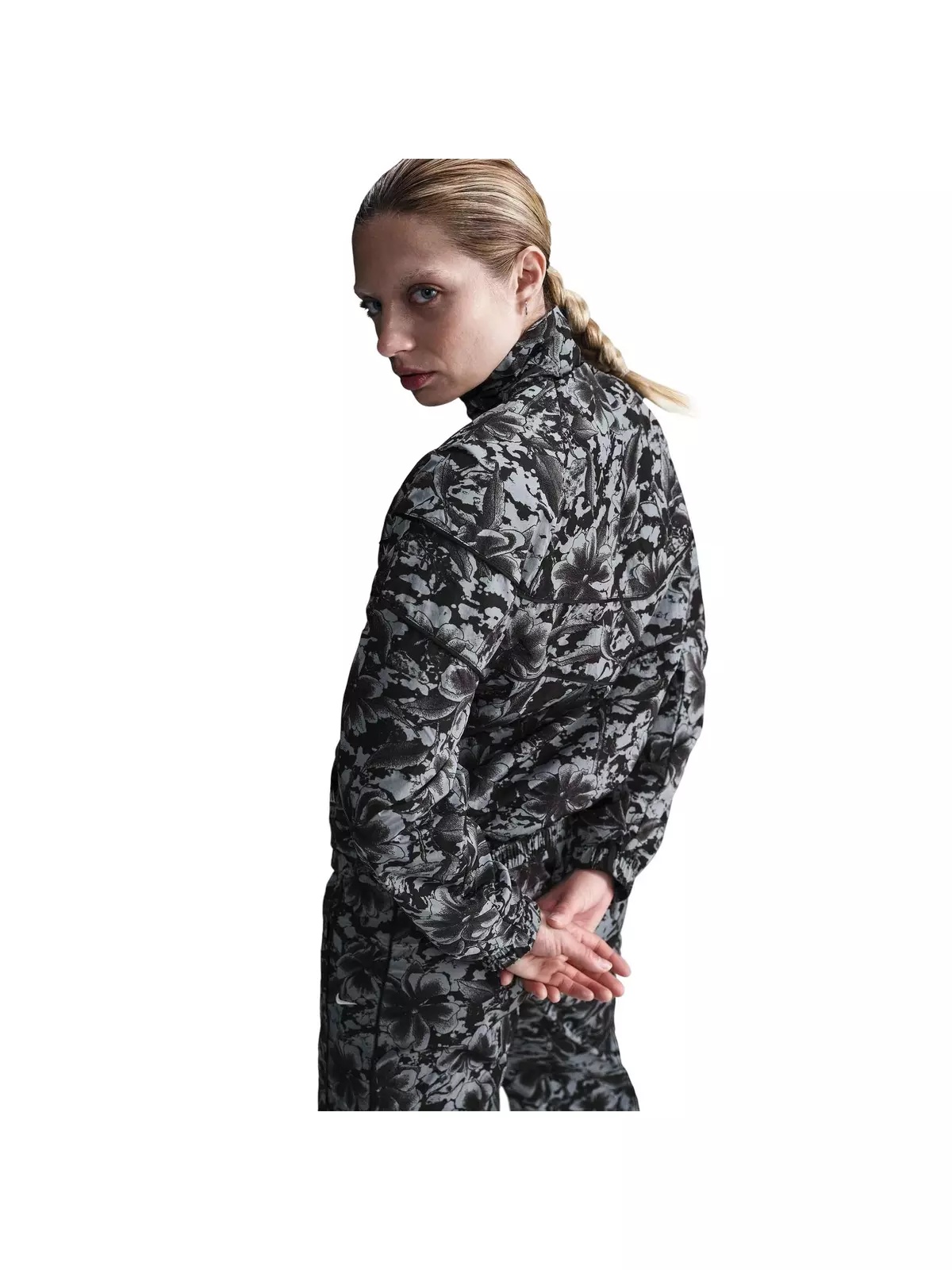 Women's Sportswear Windrunner Loose Woven UV Protection Woven Full-Zip Printed Jacket-Black - 2