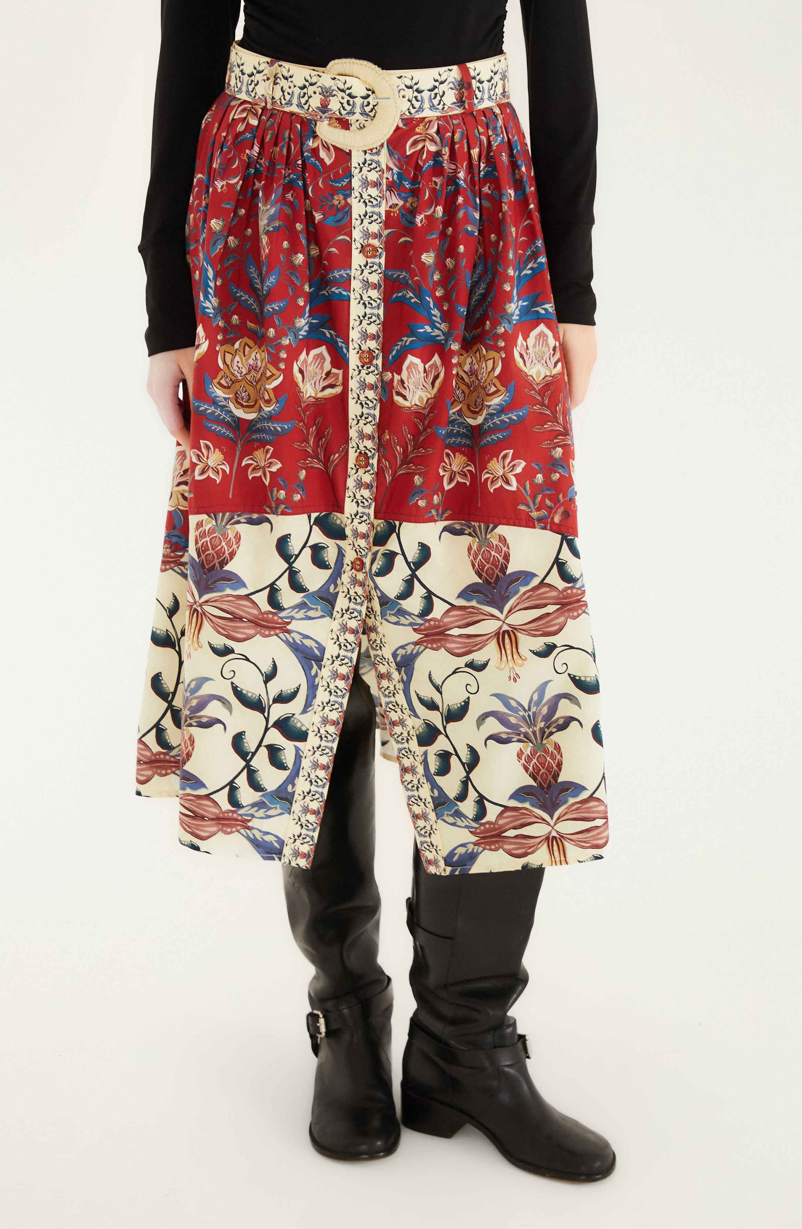 FARM Rio Winter Breeze Mixed Print Cotton Skirt in Winter Breeze Red at Nordstrom - 4