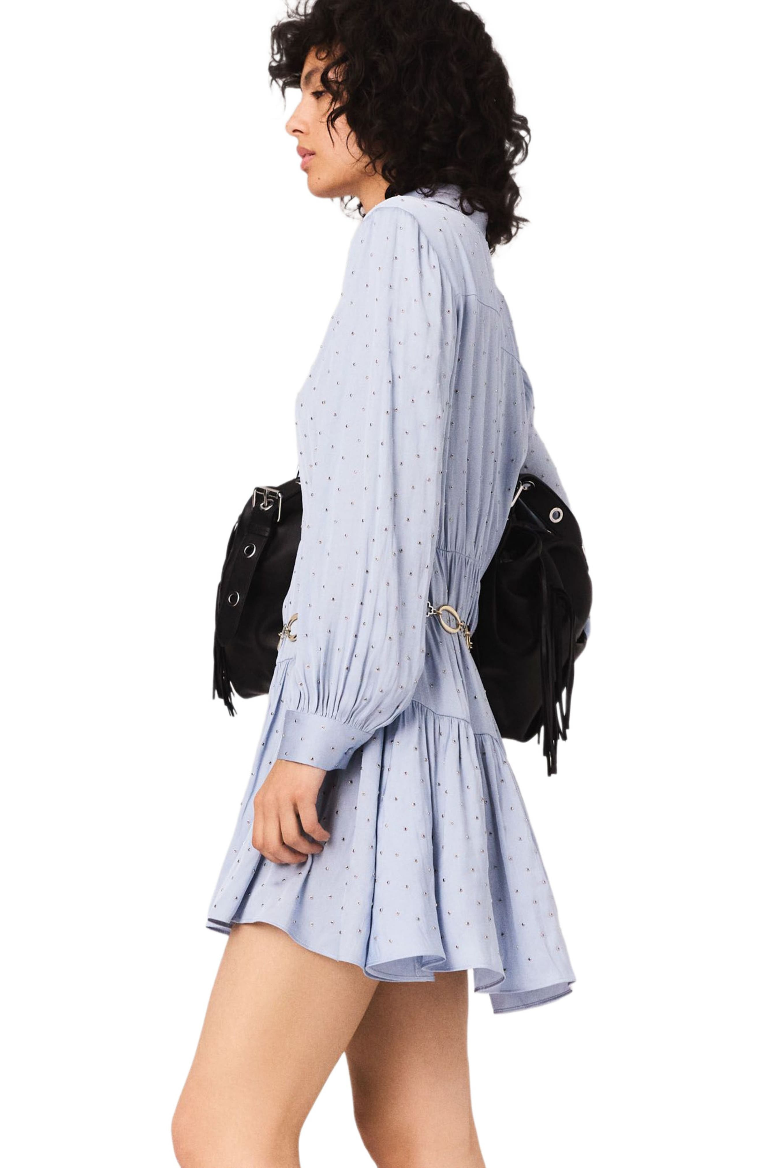 maje Studded flowing shirt dress in Light Blue at Nordstrom - 3