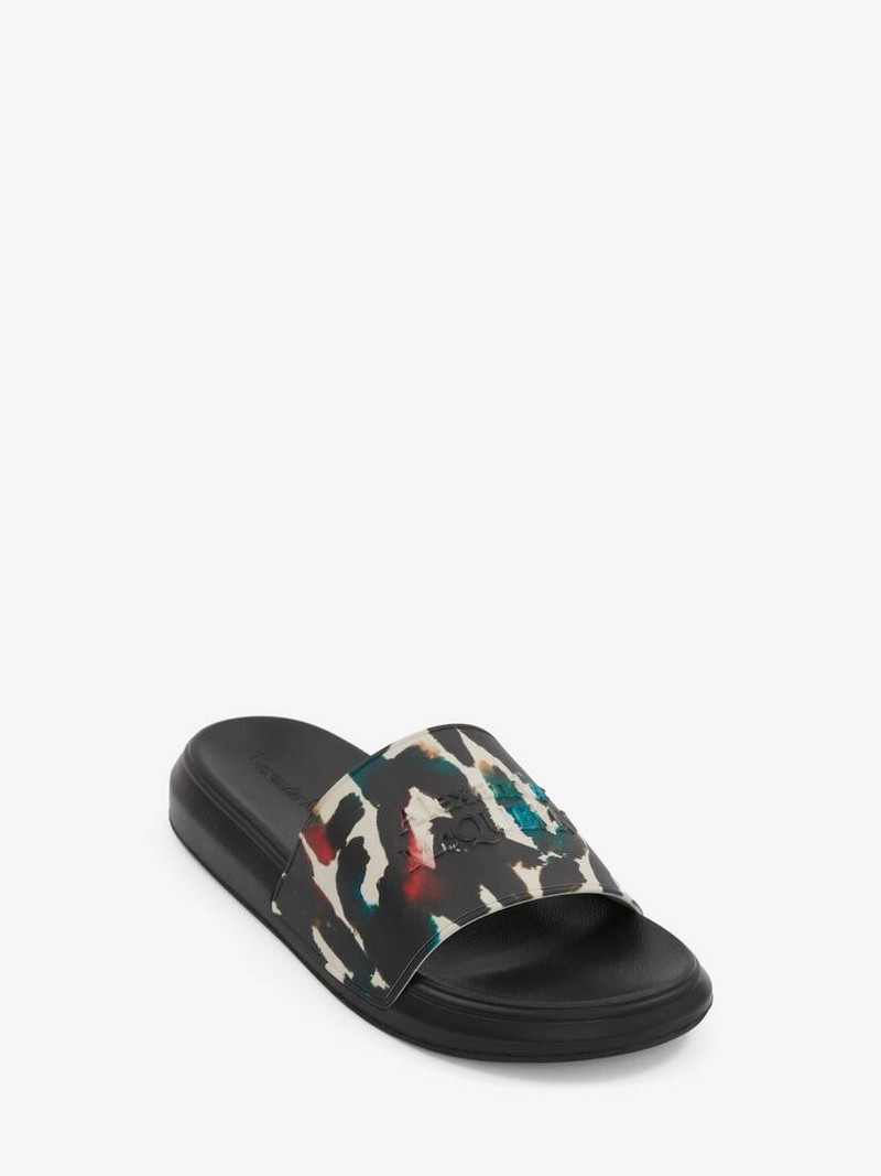 Alexander McQueen Men's Watercolour Graffiti Pool Slide in White/multicolour outlook