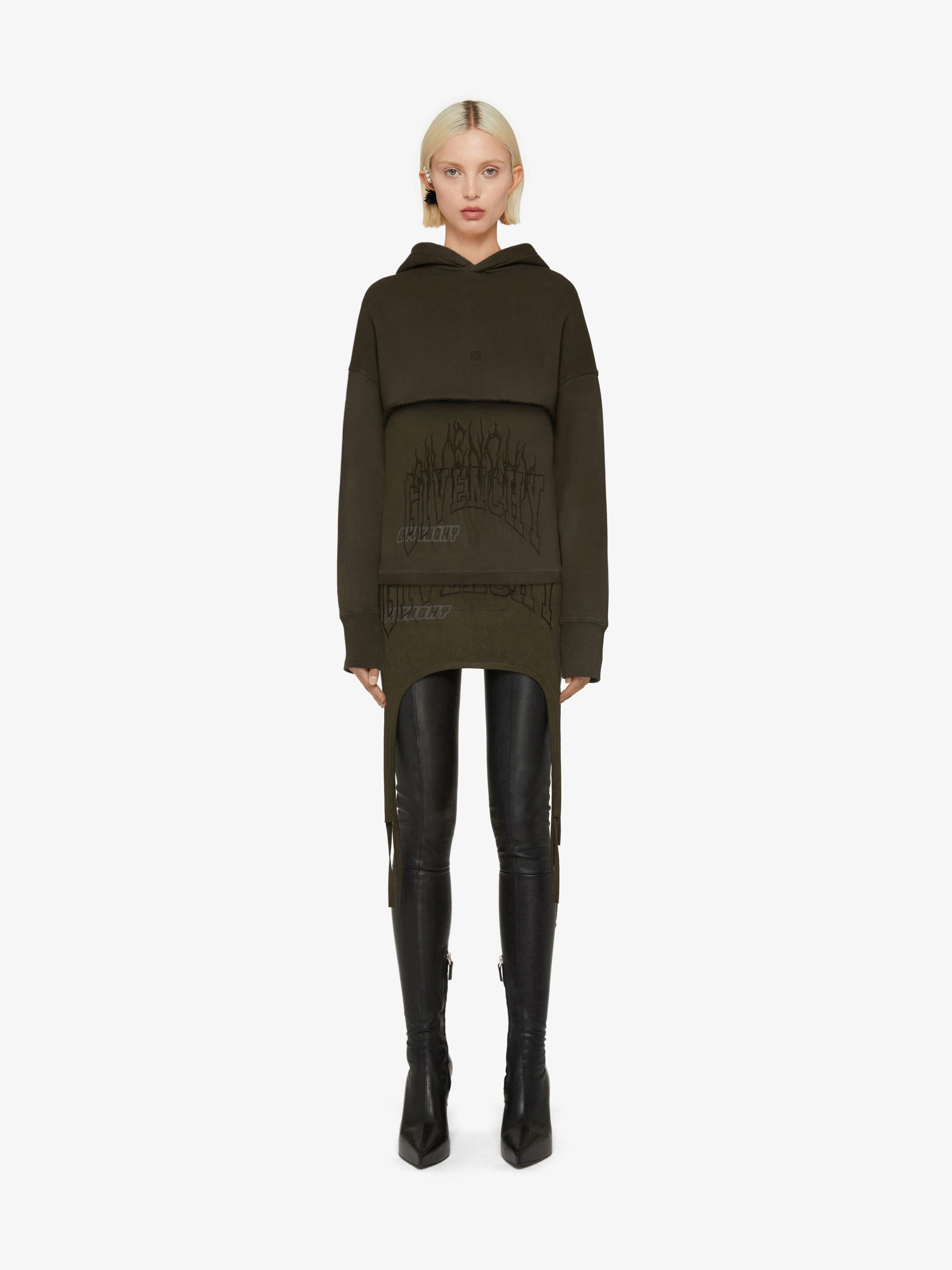 SLIM FIT HOODIE IN EMBROIDERED JERSEY WITH OVERLAPPED EFFECT - 2