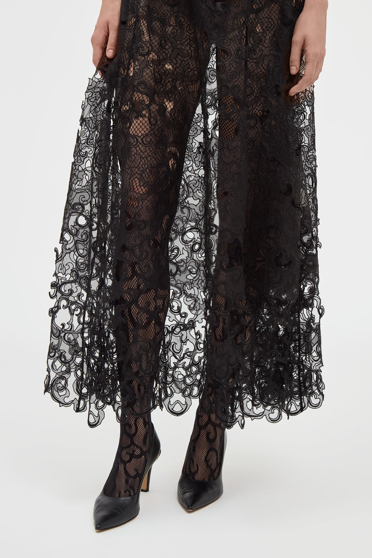 Luma Slip Midi Dress in Black Silk Organza Lace - 7