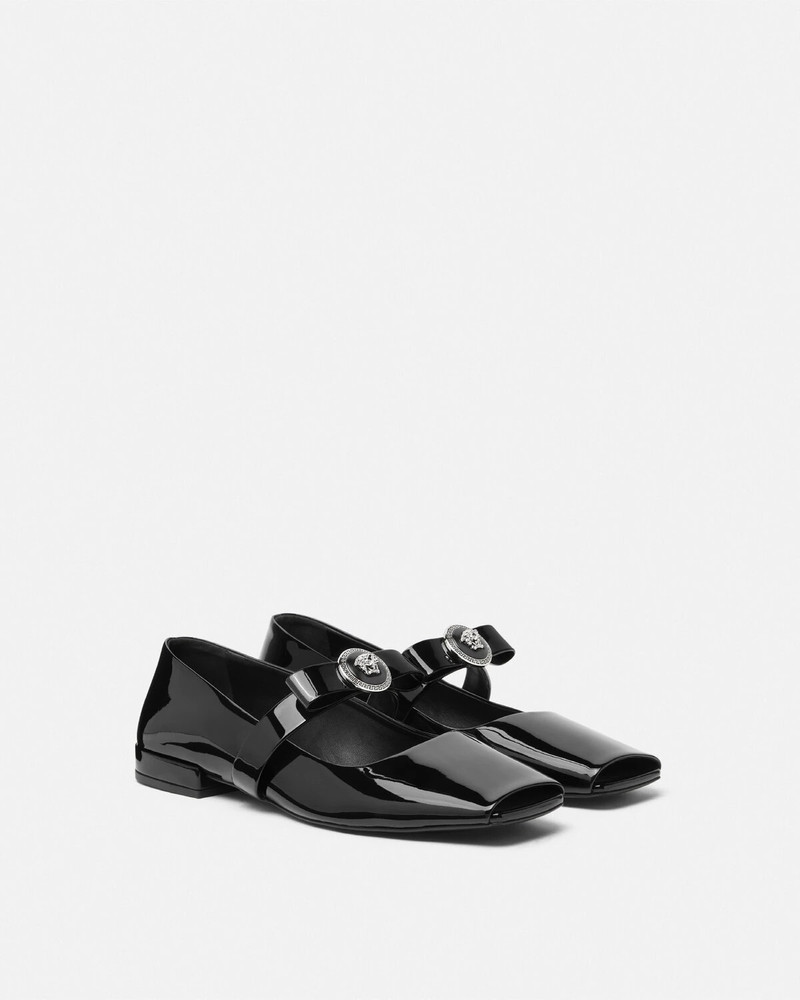 VERSACE Gianni Ribbon Open Patent Ballerinas outlook