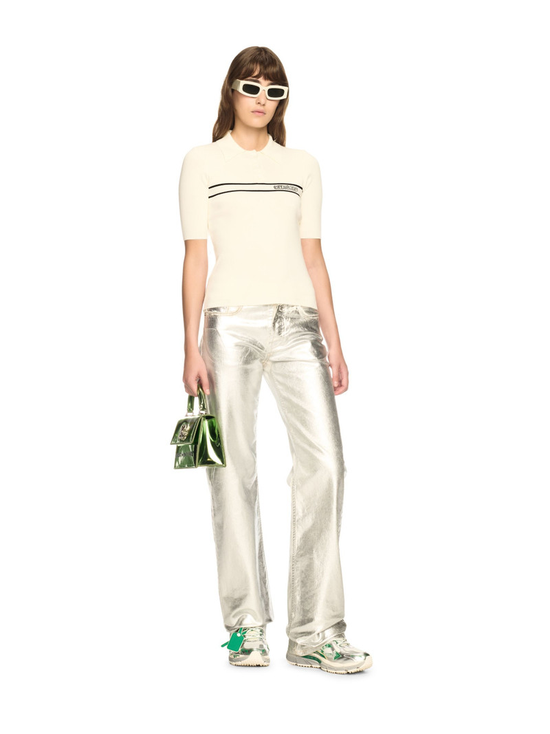 Off-White Cream Striped Knit Polo Shirt outlook