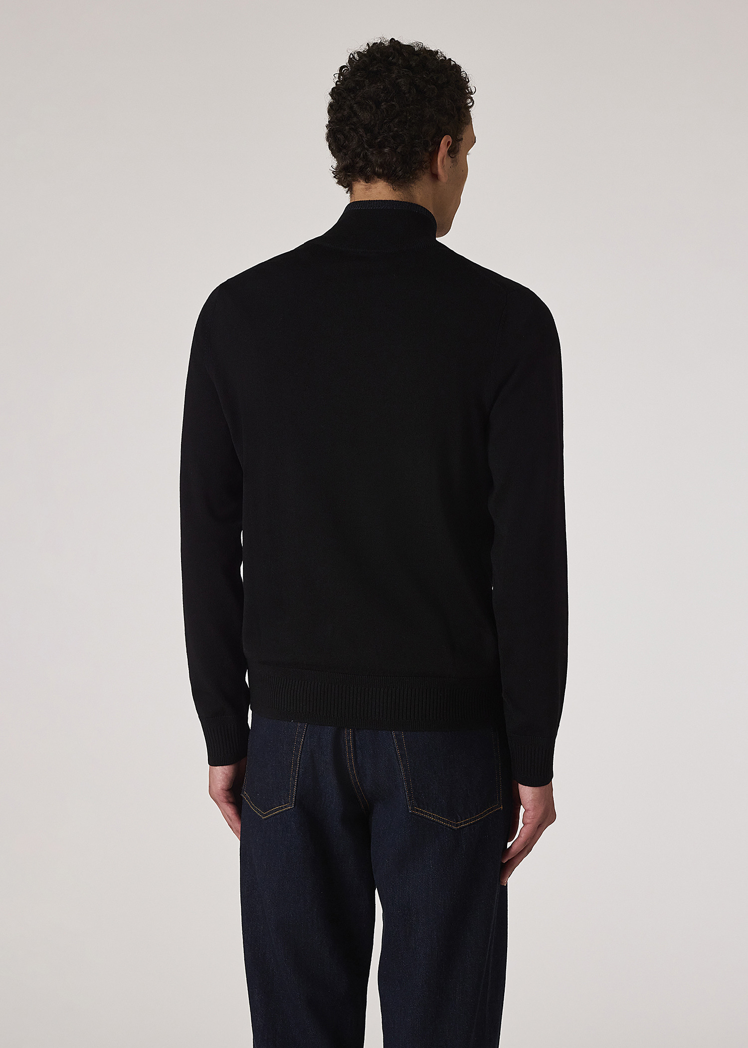 Black Merino Wool Half-Zip Sweater - 5