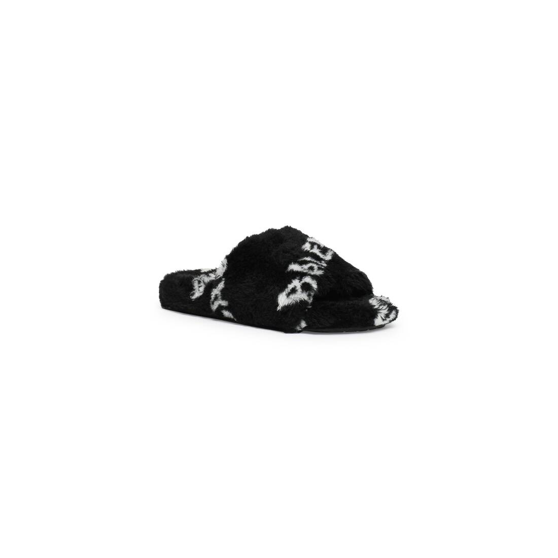 Women's Furry Slide Sandal Allover Logo in Black - 2