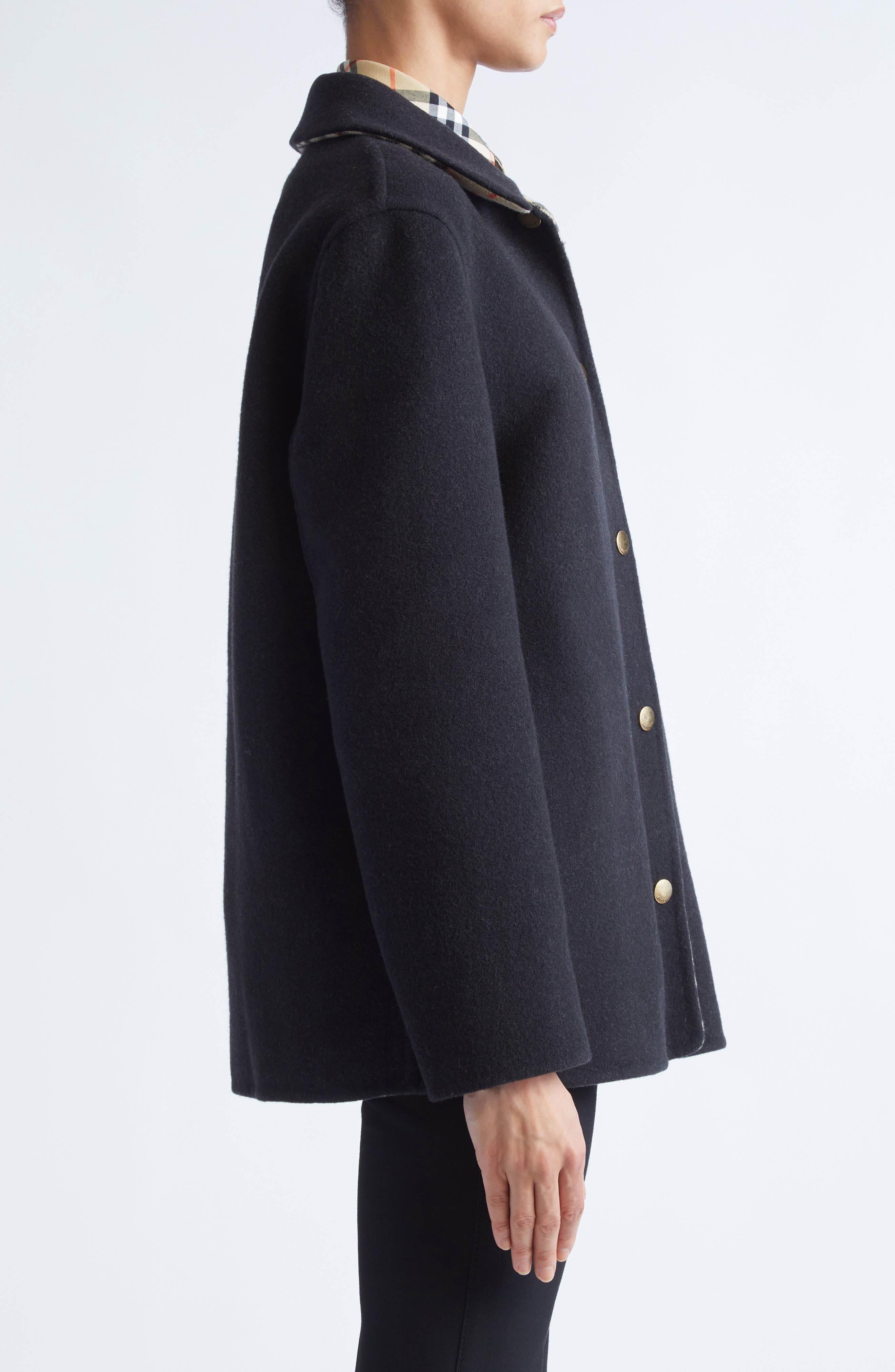 burberry Double Face Wool Twill Overshirt in Black/Sand Ip Check at Nordstrom - 3