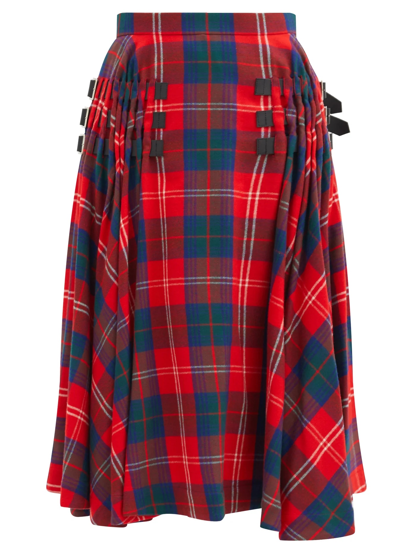 Buckled-strap high-rise tartan wool-blend skirt - 1