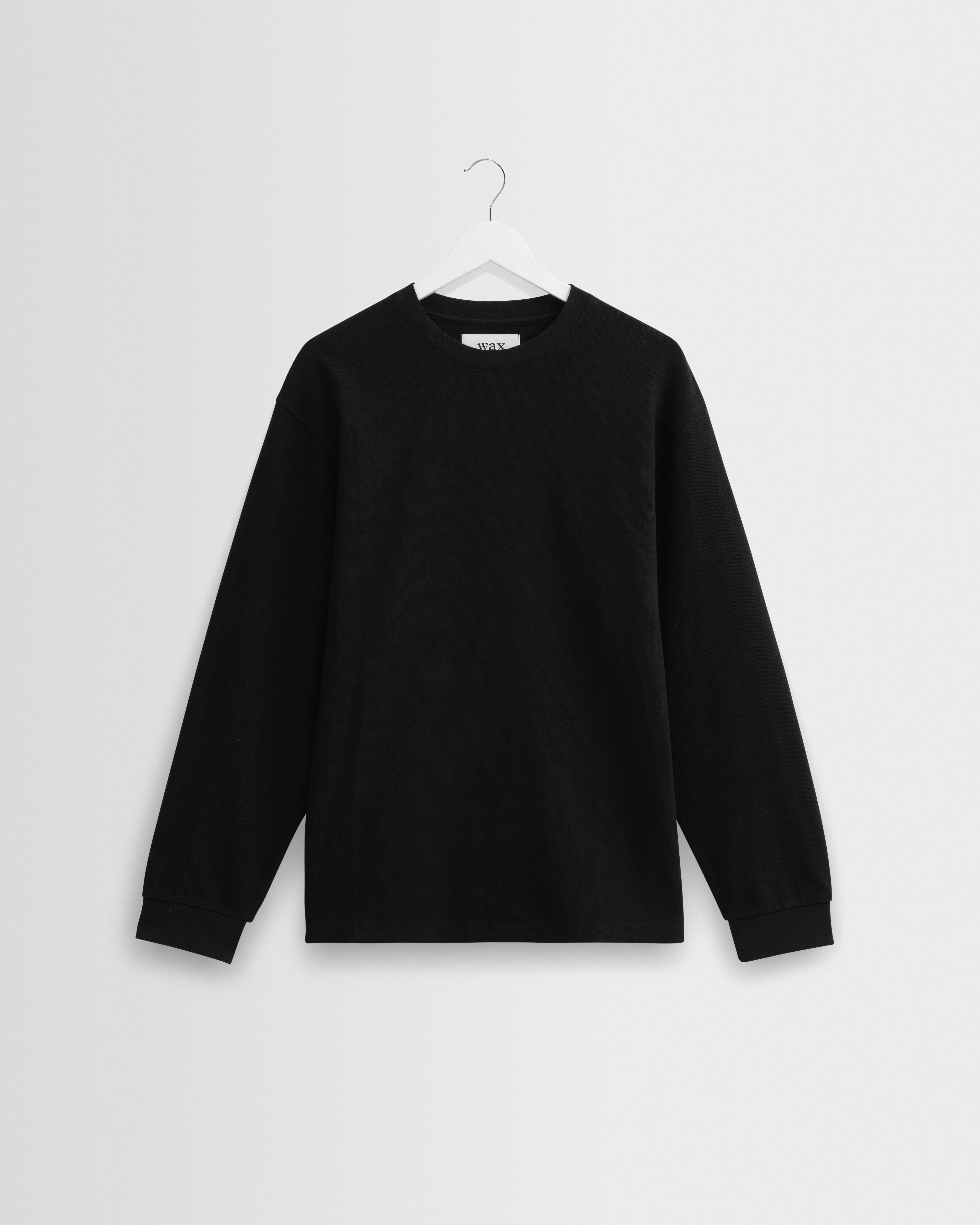 Hayden - Black Textured Organic Cotton Long Sleeve T-Shirt - 1