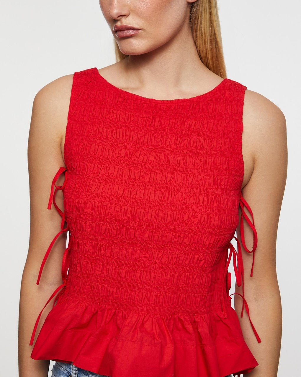 Top Cotton Poplin Smock Tie String Red - 5
