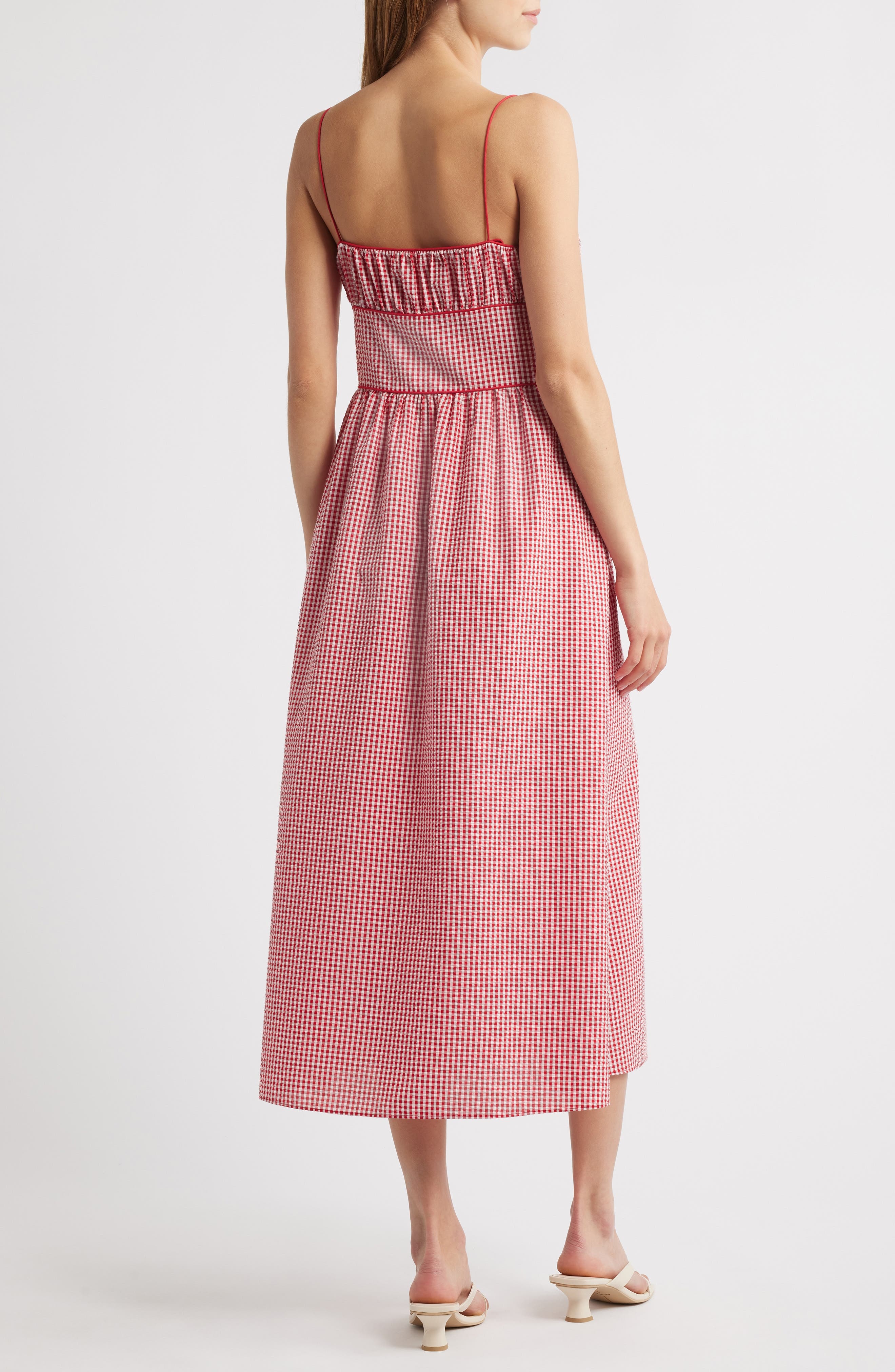DÔEN Belline Check Midi Dress in Rouge La Maddalena Gingham at Nordstrom - 2