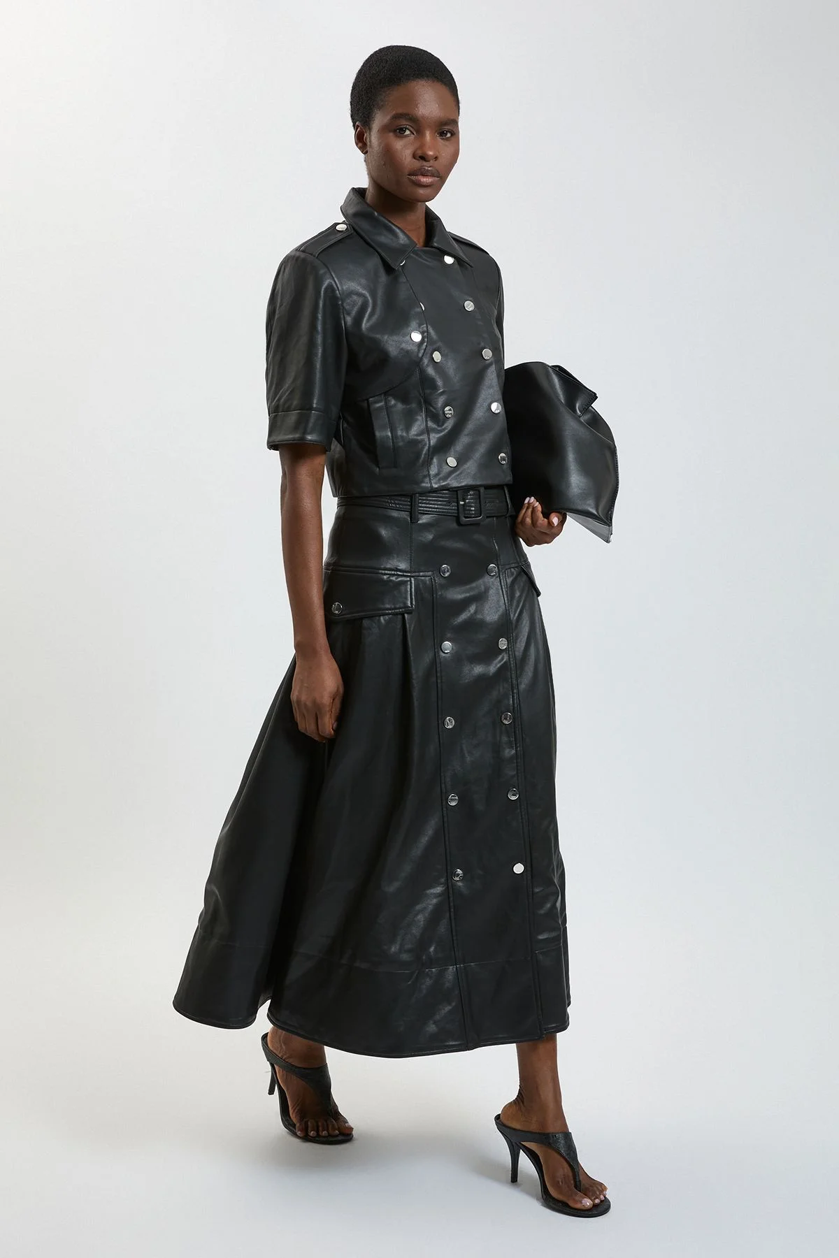 Faux Leather Pleated Full Skirt - 1