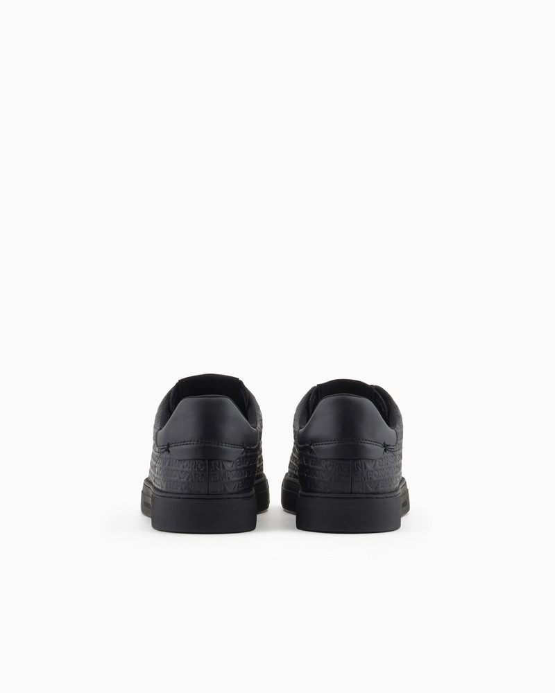 EMPORIO ARMANI LEATHER SNEAKERS WITH ALL-OVER LOGO LETTERING outlook