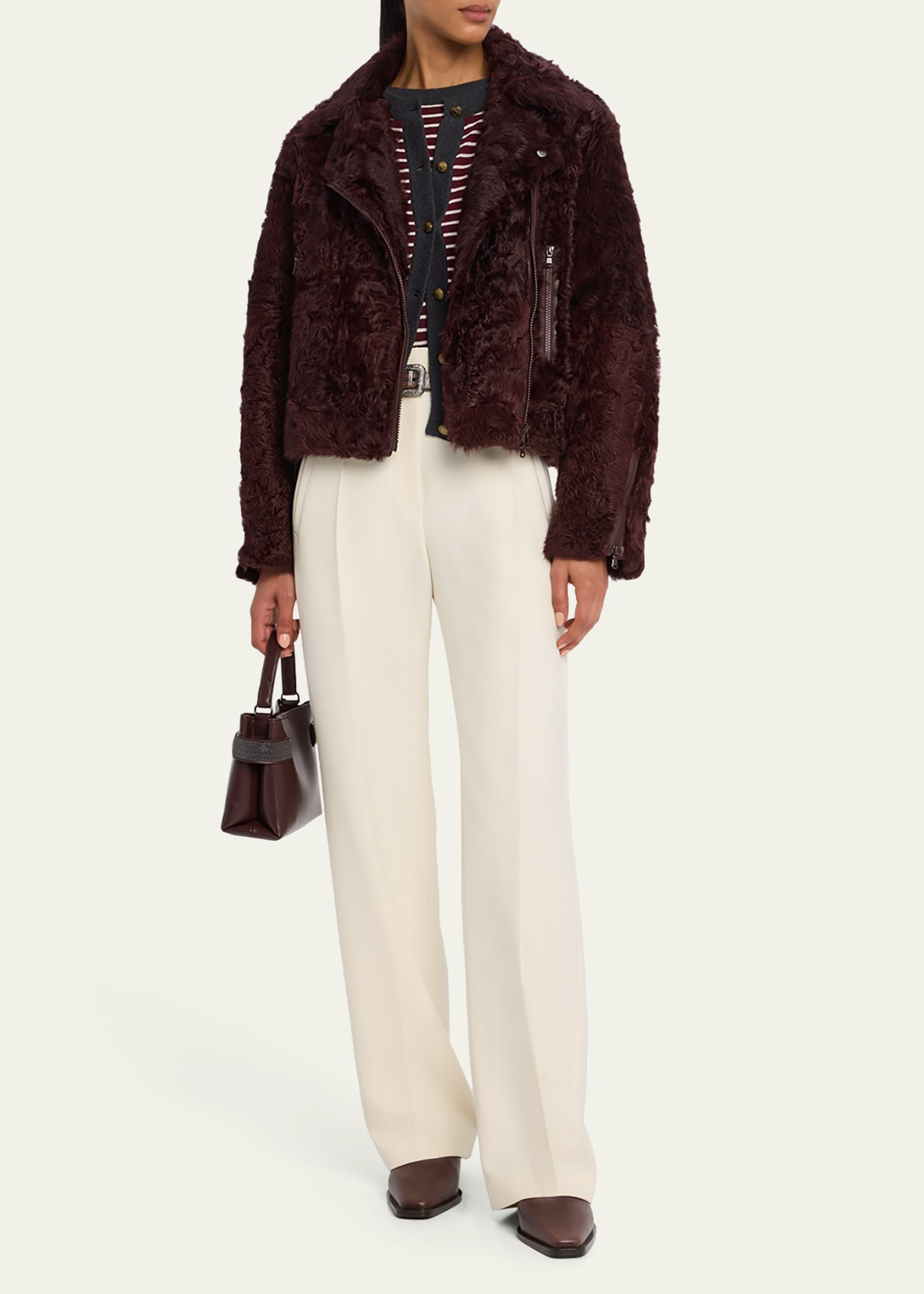 Striped Wool-Cashmere Crewneck Cardigan - 2