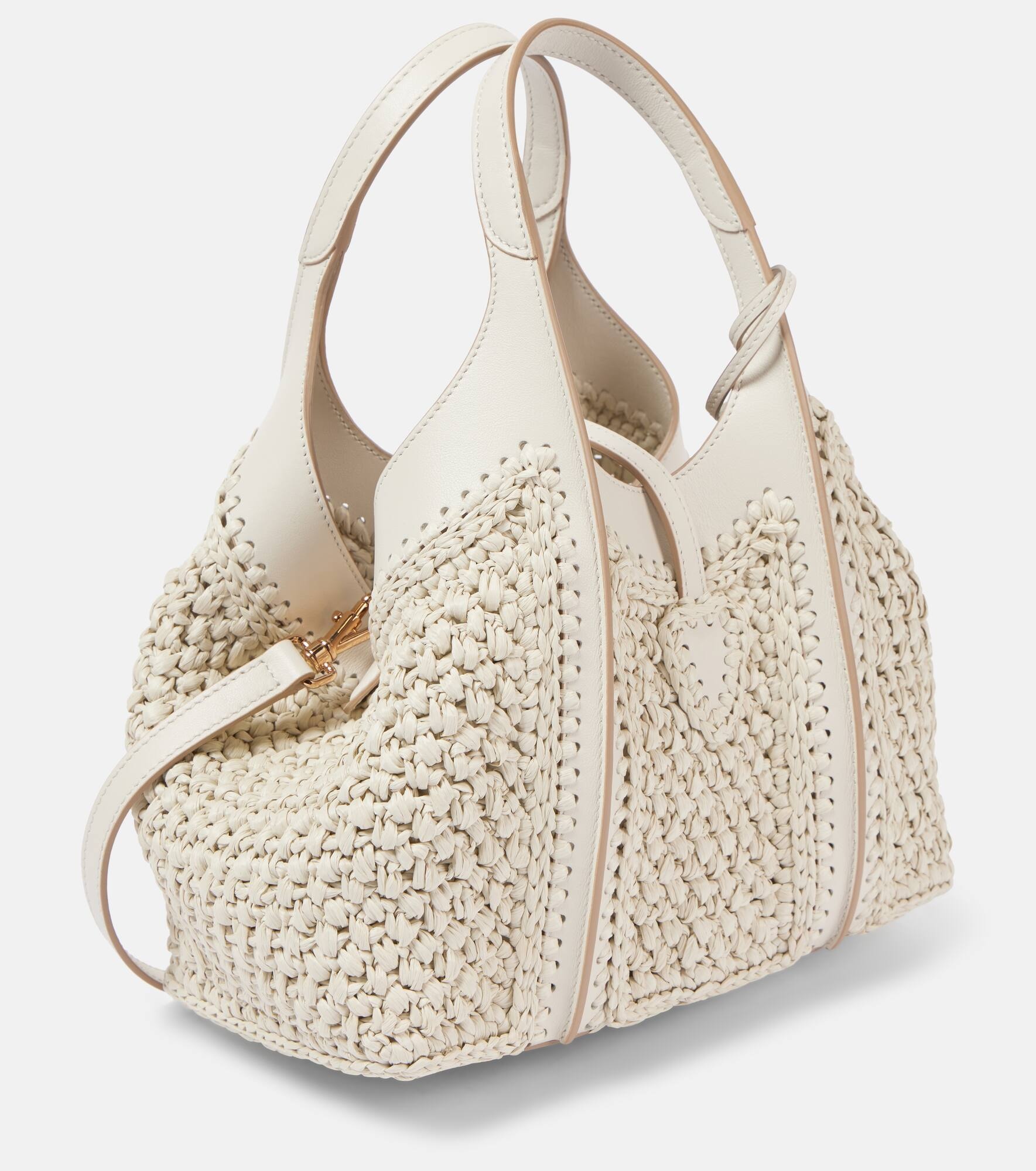 T Timeless leather-trimmed crochet tote bag - 4