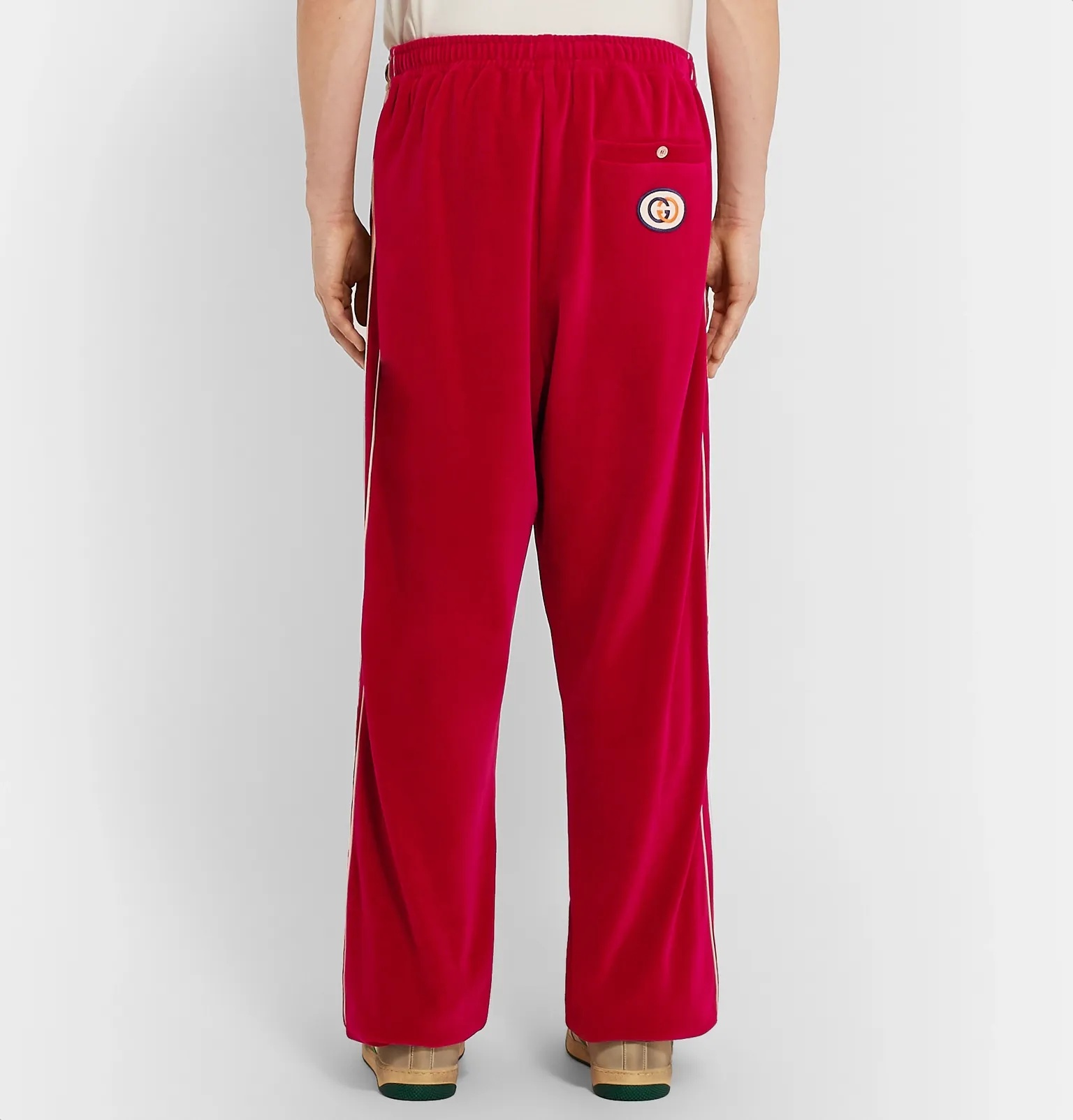 Tapered Logo-Appliquéd Webbing-Trimmed Piped Velvet Sweatpants - 11