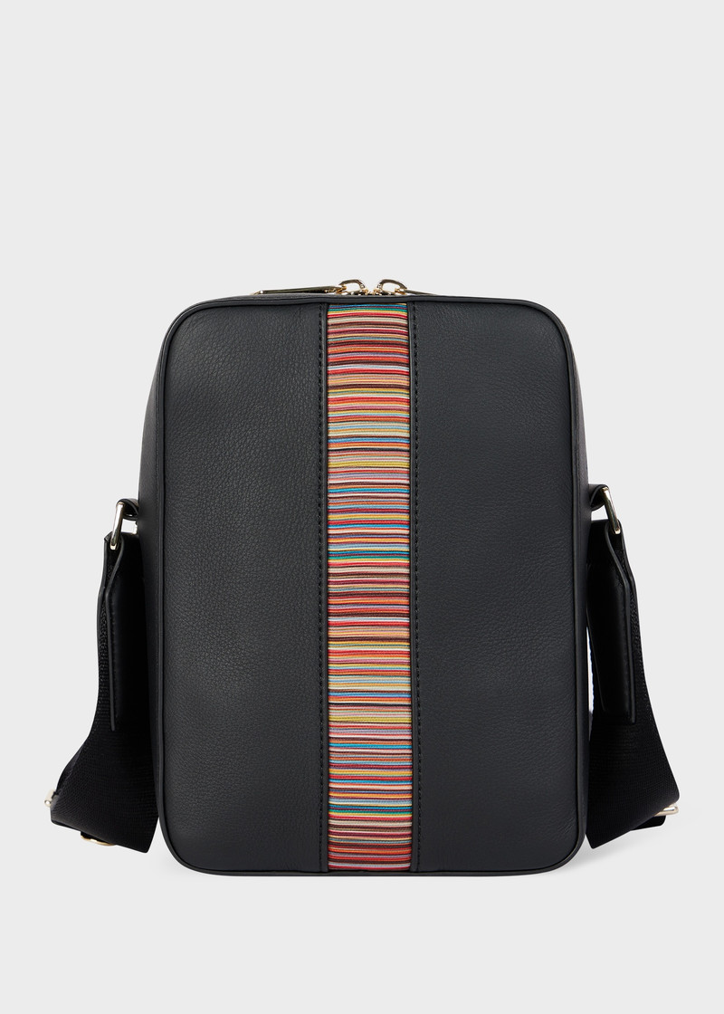 Black 'Signature Stripe' Leather Flight Bag - 1