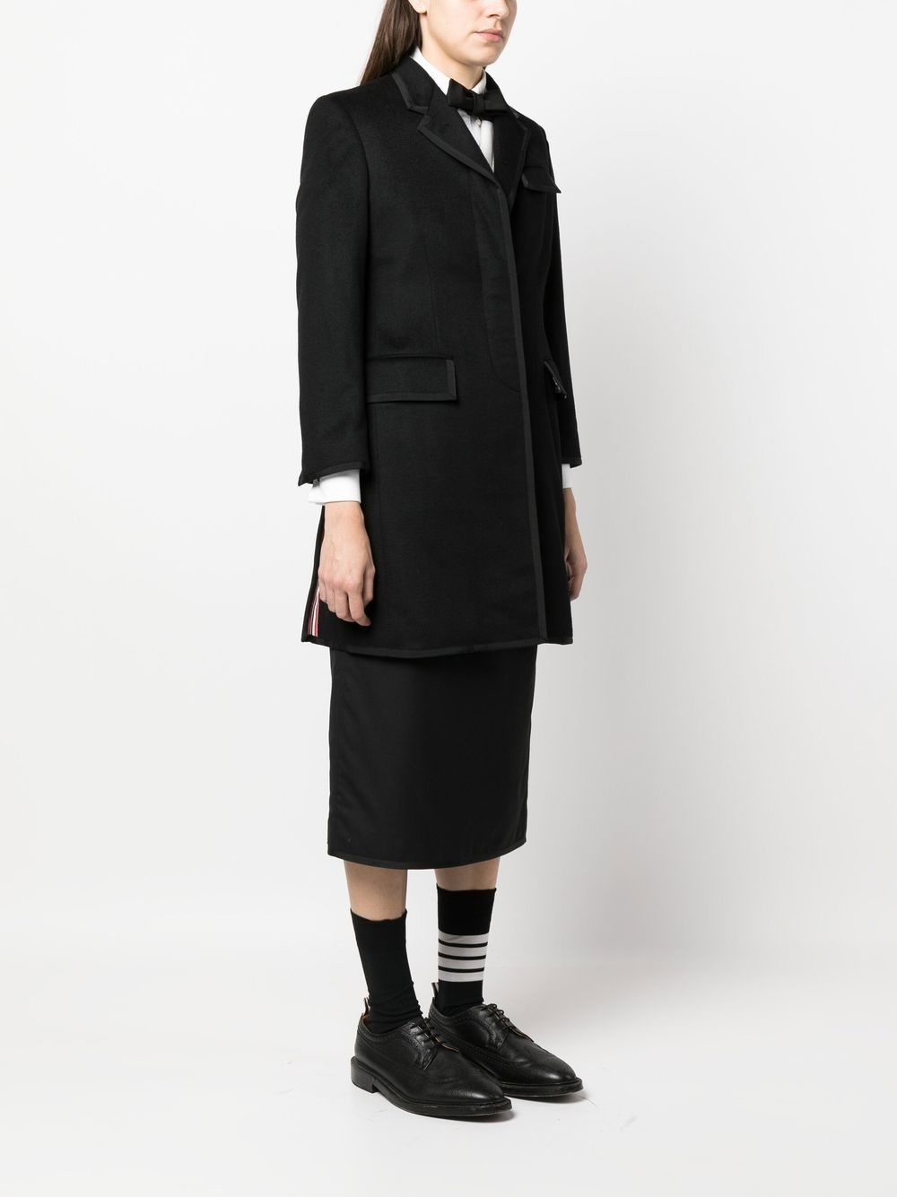 long grosgrain ribbon-trim coat - 3