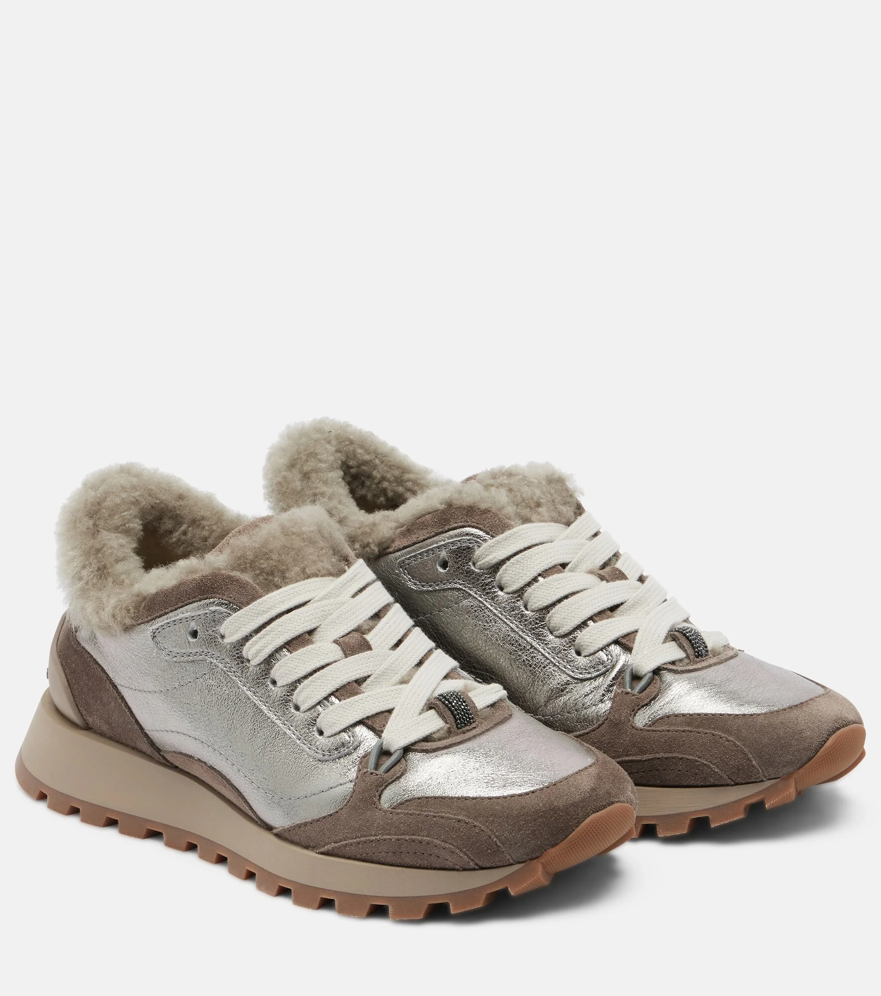 Monili shearling-trimmed leather sneakers - 1