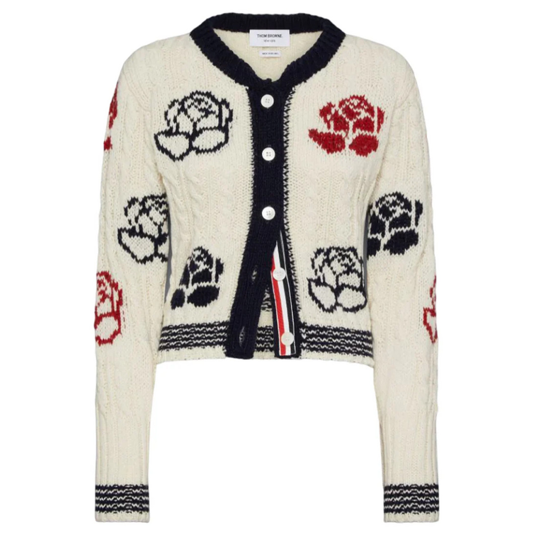 Rose Intarsia And Cable Check Cardigan - 1