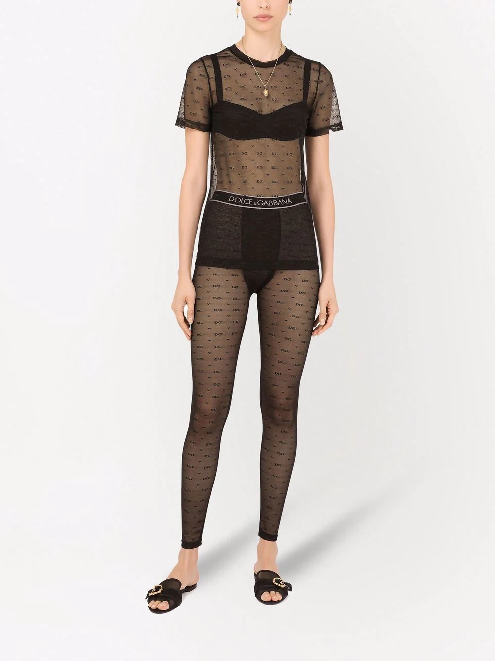 jacquard tulle leggings - 2