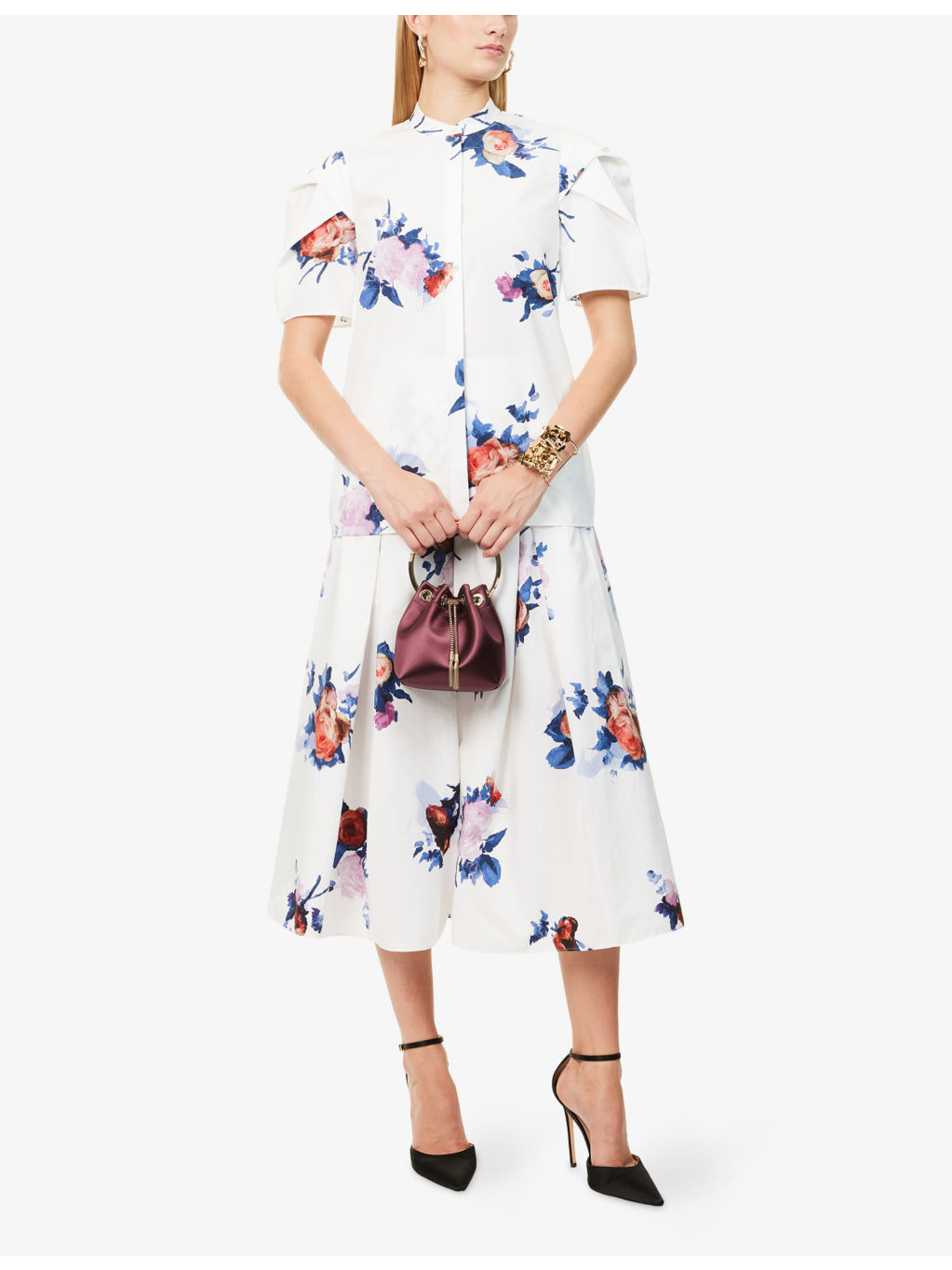 Floral-Print Pleated Cotton Midi Skirt - 2