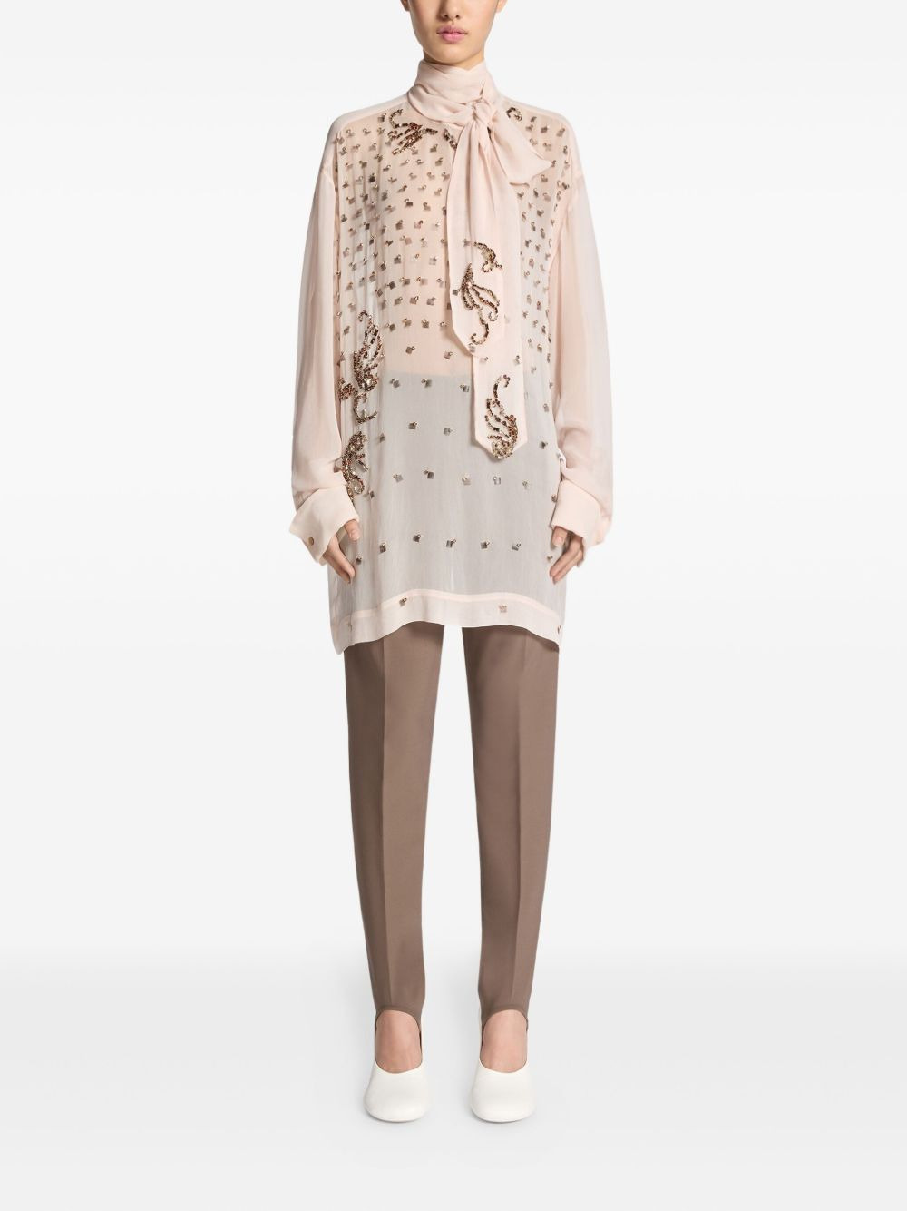 embellished tie-neck blouse - 2
