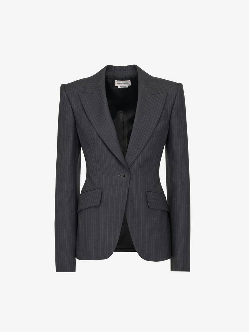 Alexander McQueen Women's Pinstripe Single-breasted Jacket in Grey outlook